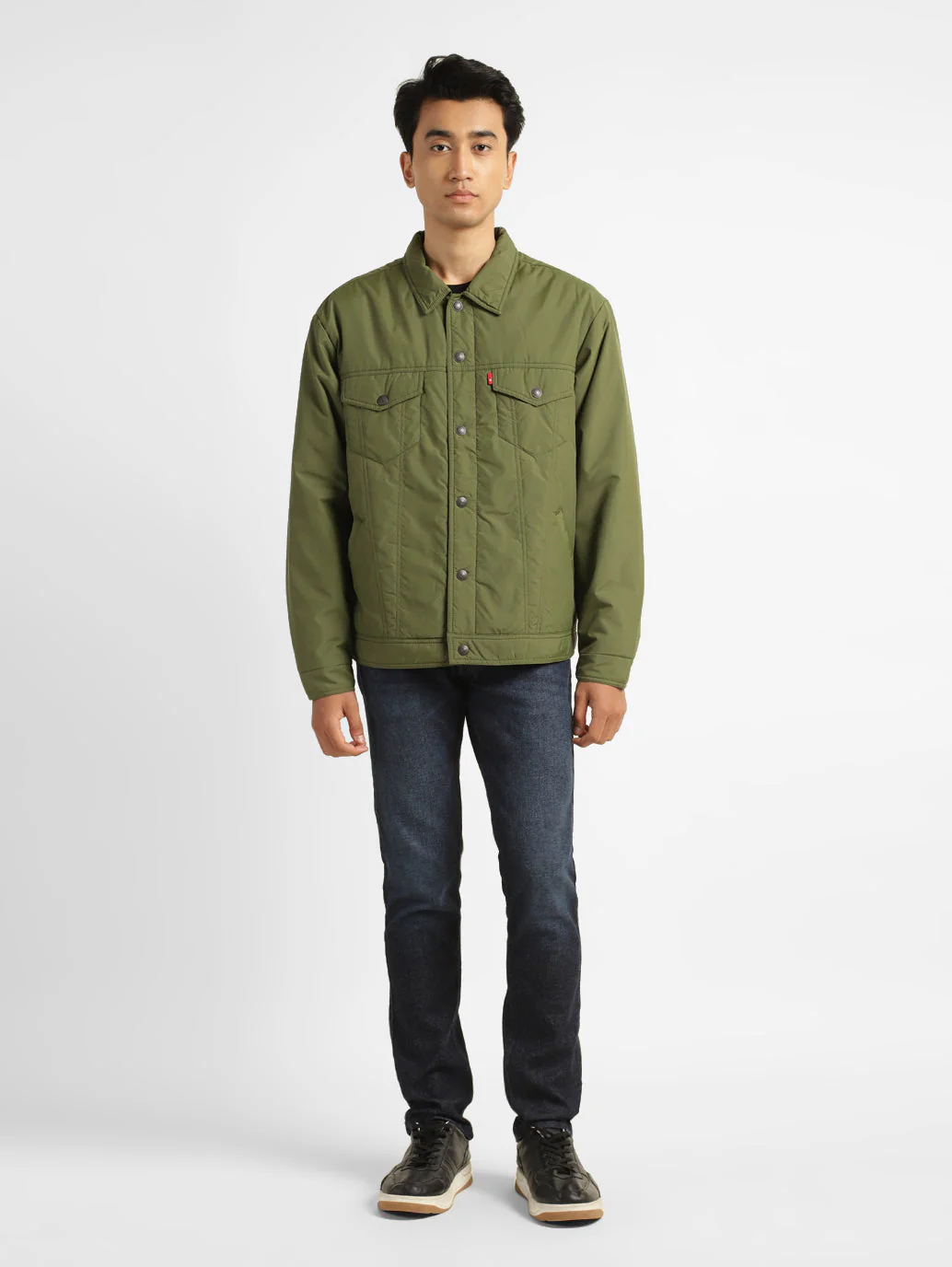 Men's Solid Green Collar Neck Padded Jacket - Image 7