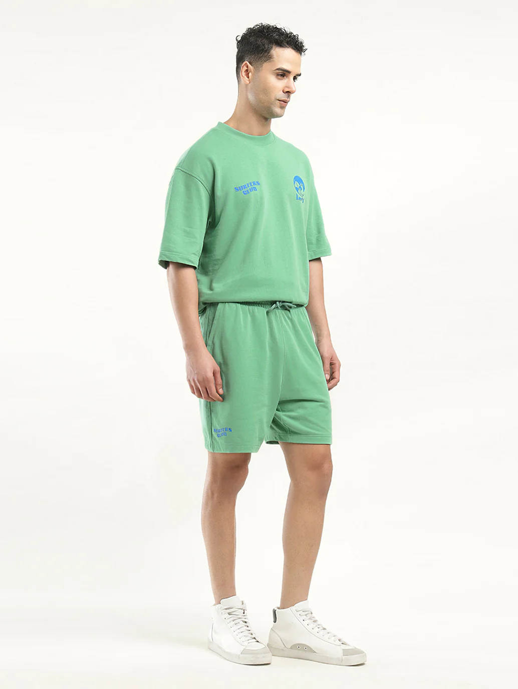 Men's Solid Green Crew Neck Co-ord Set - Image 2