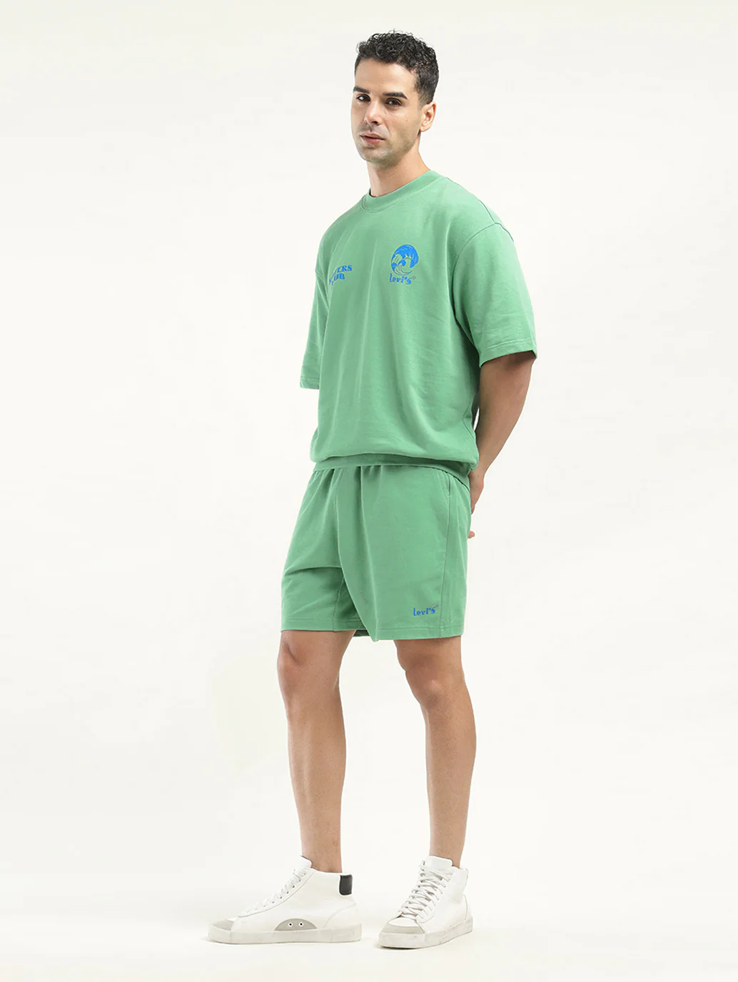 Men's Solid Green Crew Neck Co-ord Set - Image 5