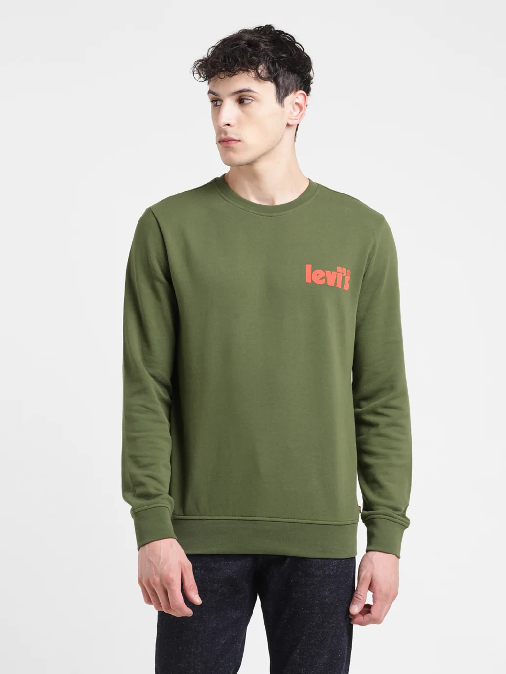 Men's Solid Green Crew Neck Sweatshirt - Image 2