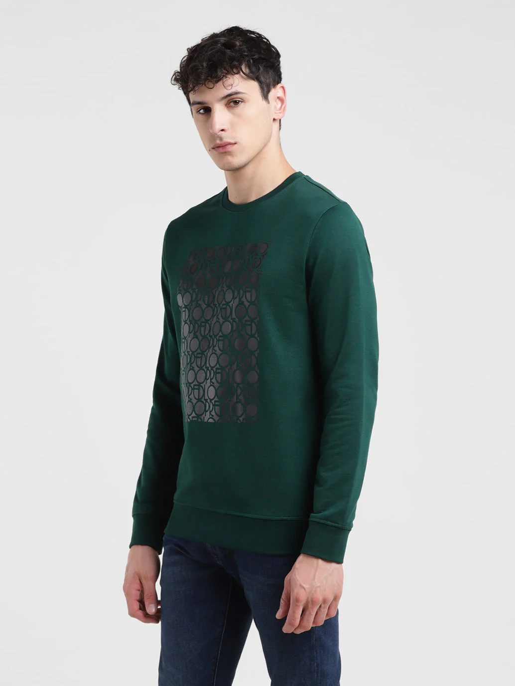 Men's Solid Green Crew Neck Sweatshirt - Image 4