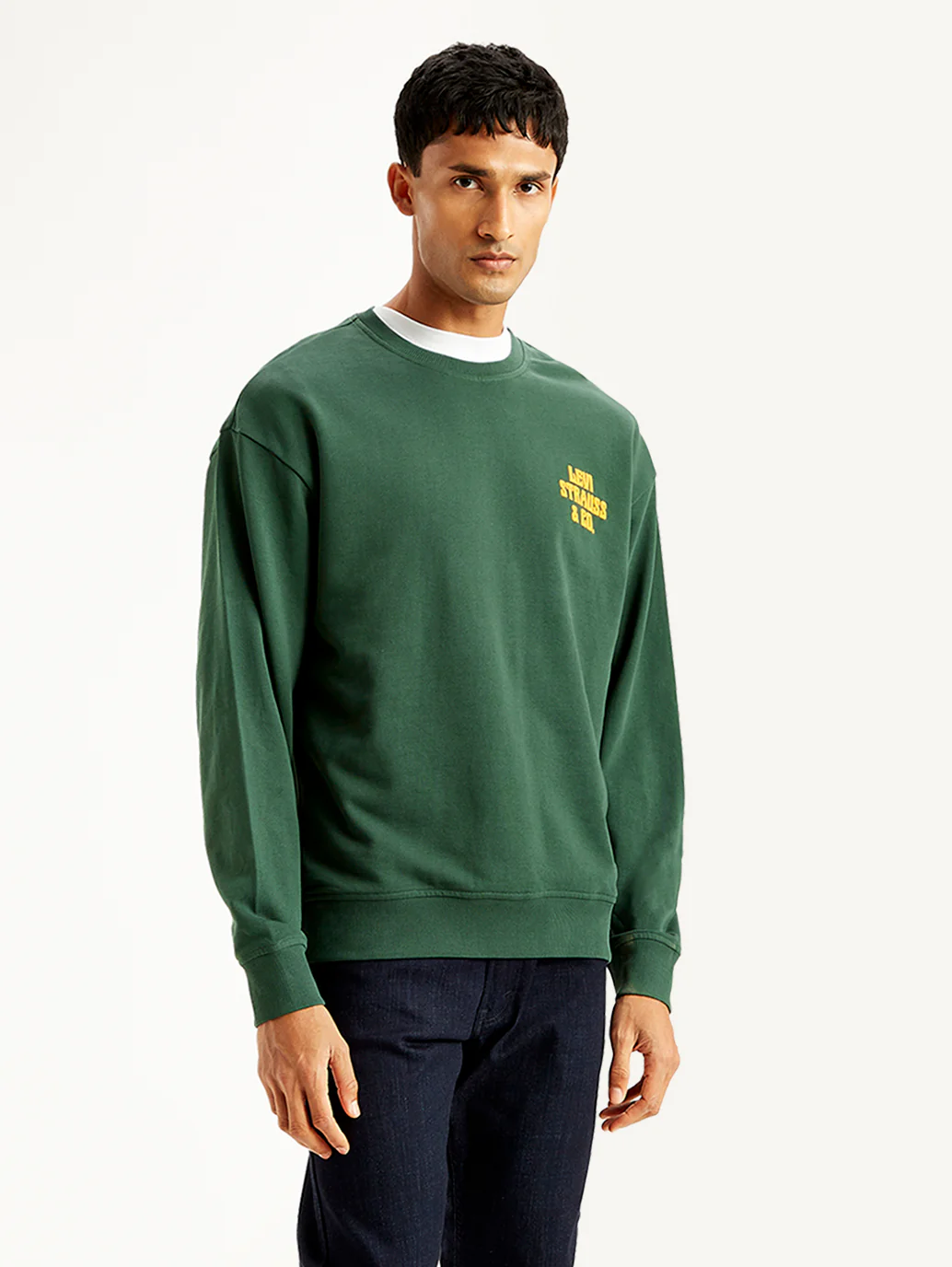 Men's Solid Green Crew Neck Sweatshirt - Image 2