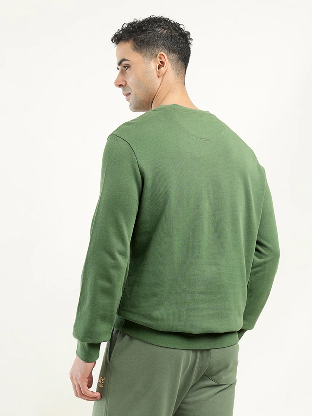 Men's Solid Green Crew Neck Sweatshirt - Image 3