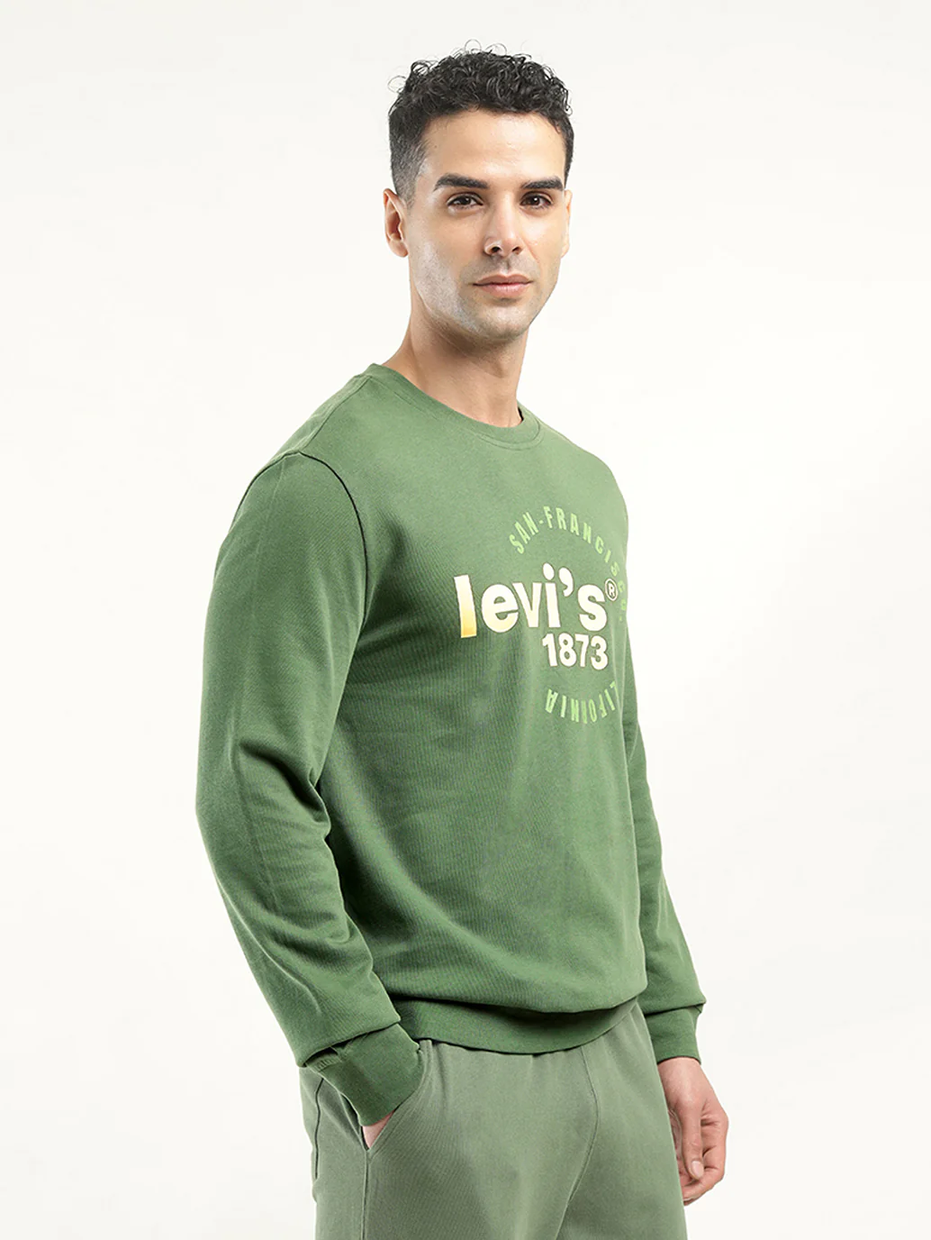 Men's Solid Green Crew Neck Sweatshirt - Image 5
