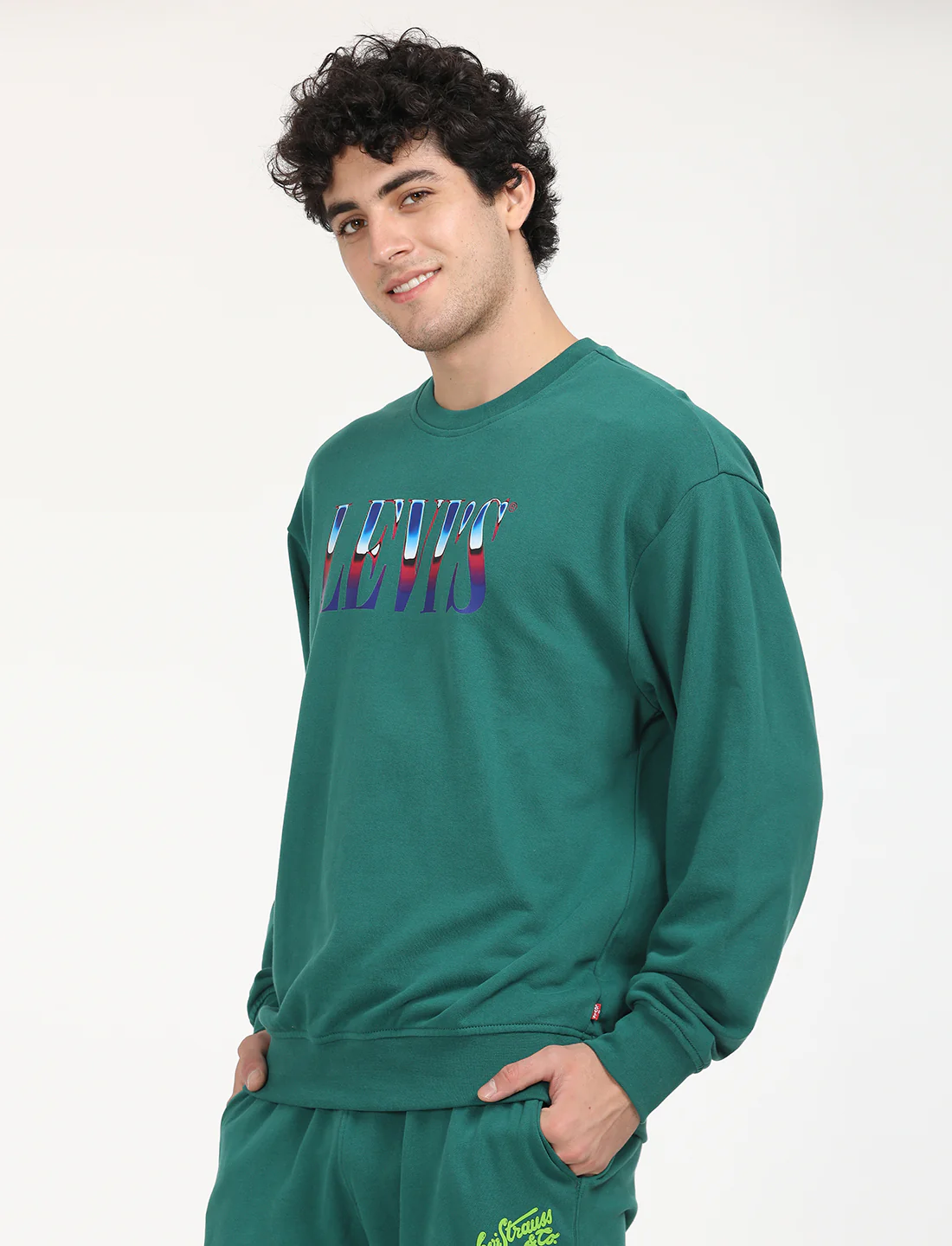 Men's Solid Green Crew Neck Sweatshirt - Image 3