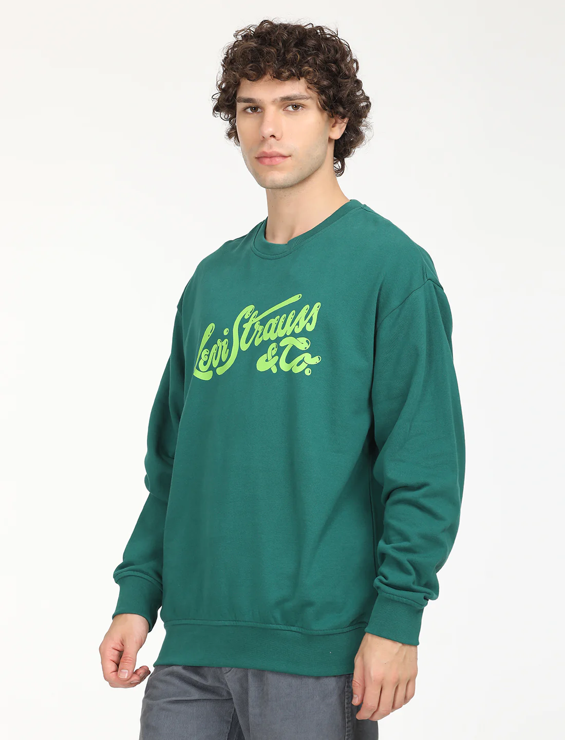 Men's Solid Green Crew Neck Sweatshirt - Image 2