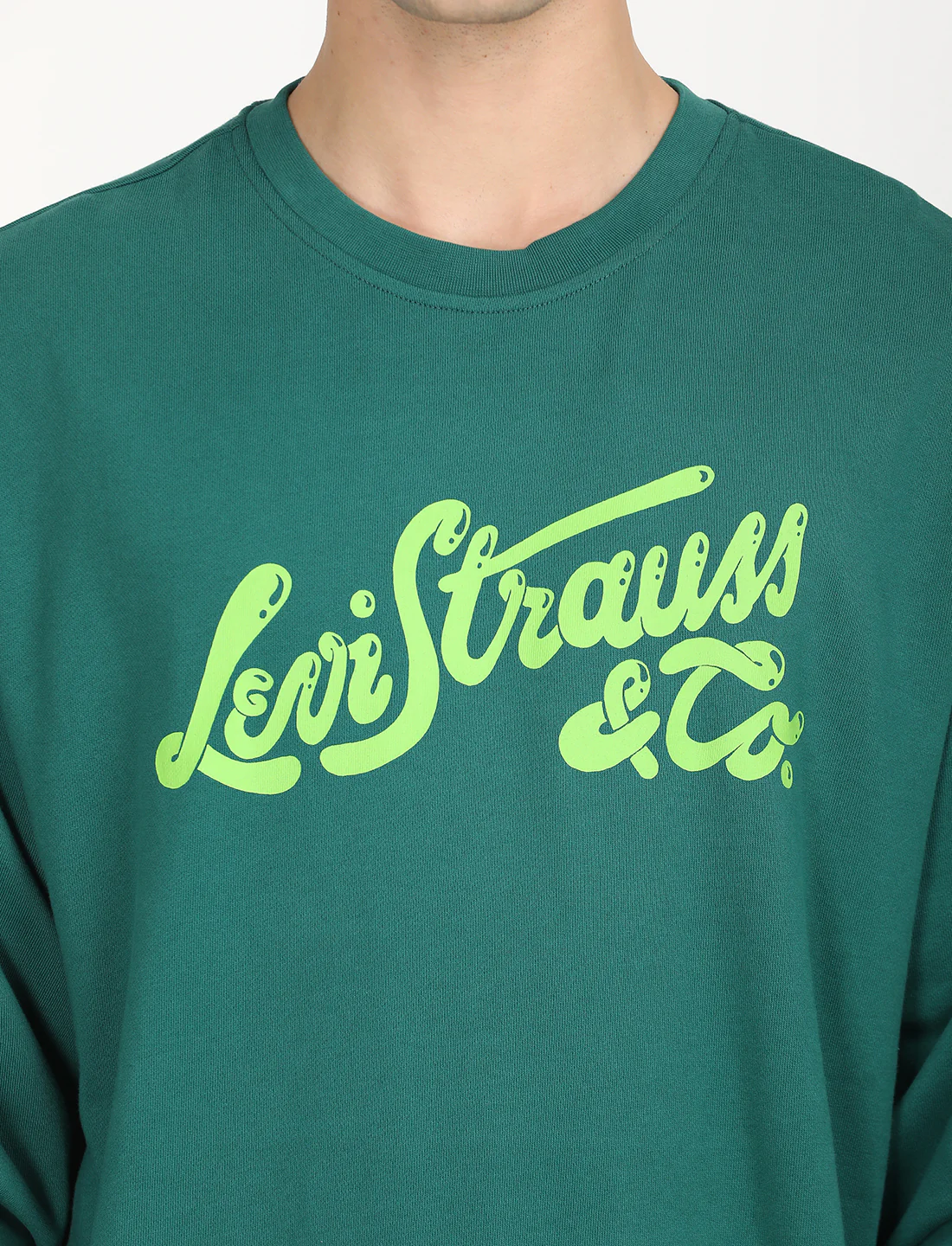Men's Solid Green Crew Neck Sweatshirt - Image 4
