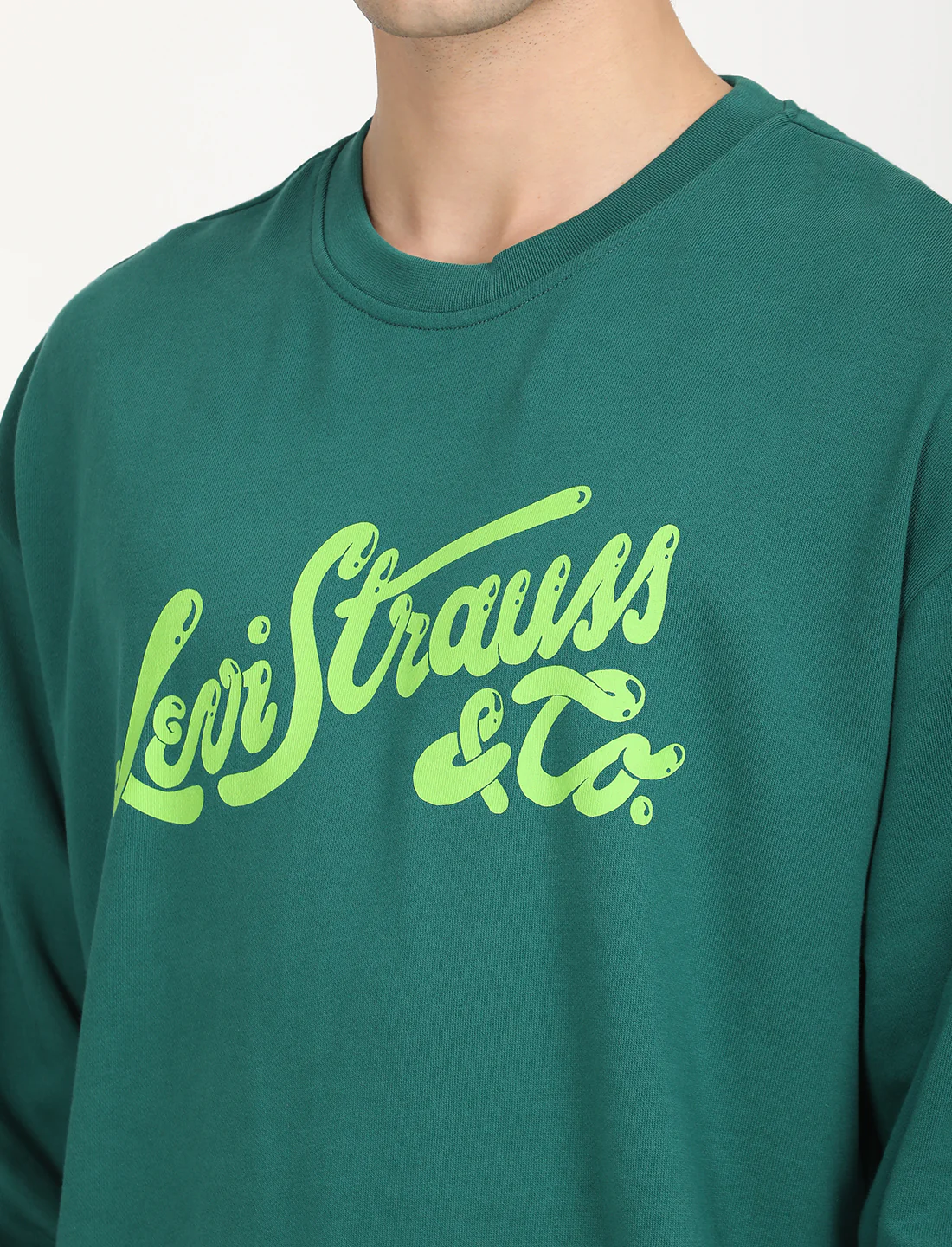 Men's Solid Green Crew Neck Sweatshirt - Image 5