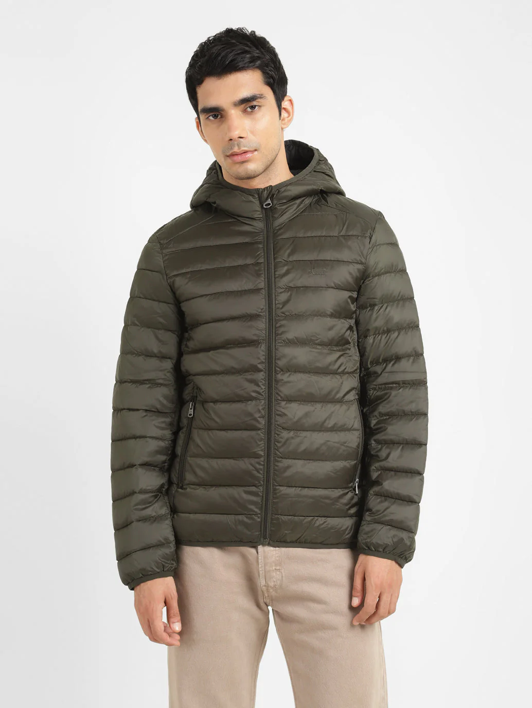 Men's Solid Green Quilted Jacket - Image 2