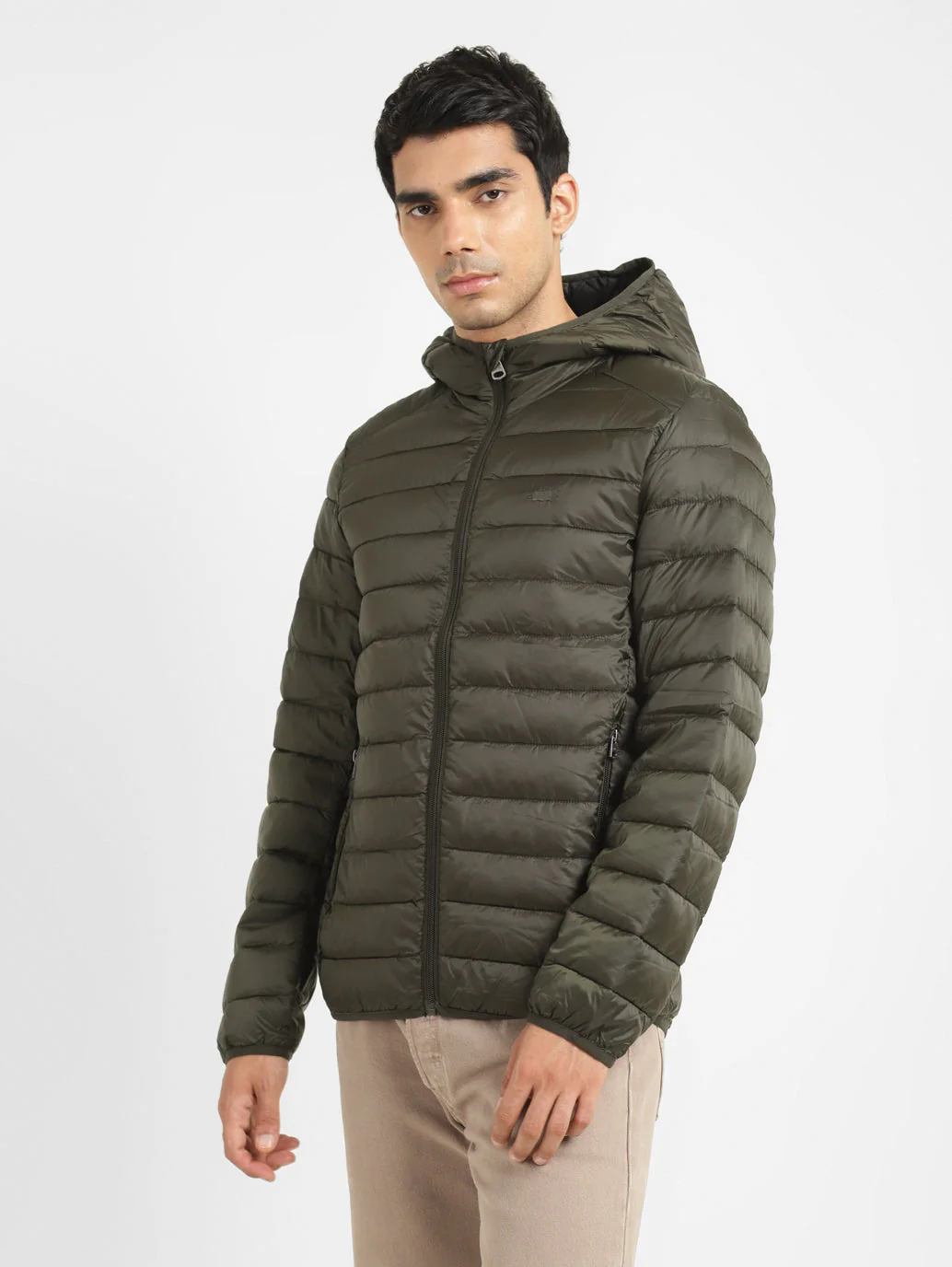 Men's Solid Green Quilted Jacket - Image 4