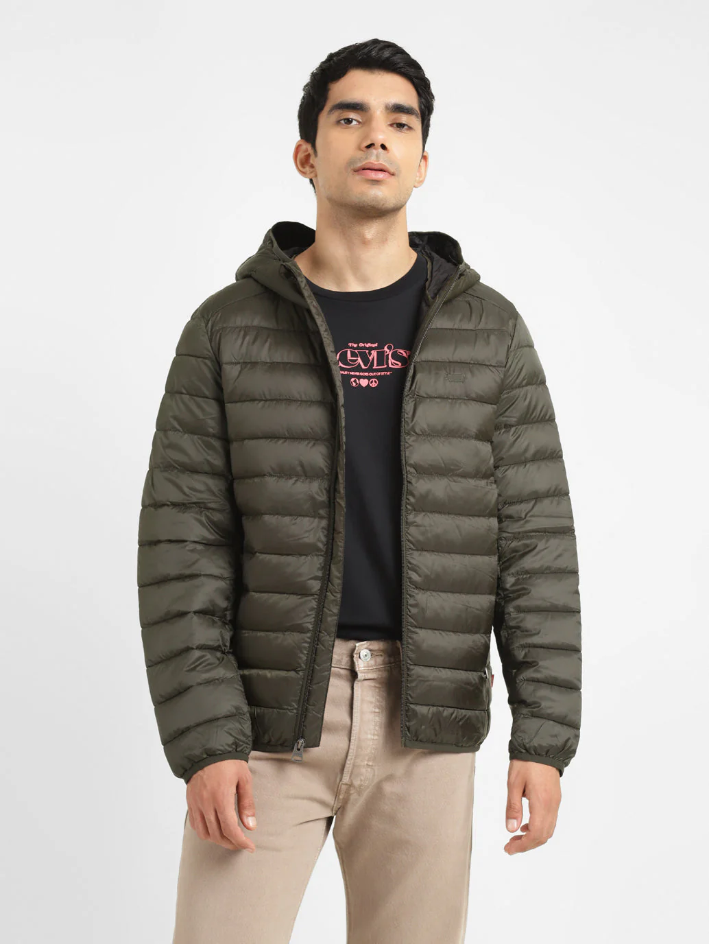 Men's Solid Green Quilted Jacket - Image 6