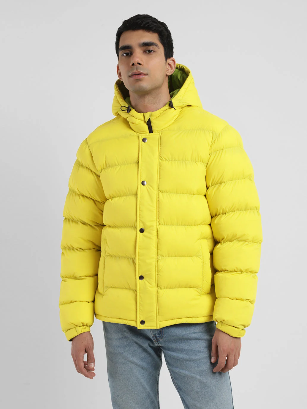 Men's Solid Yellow Quilted Jacket - Image 2