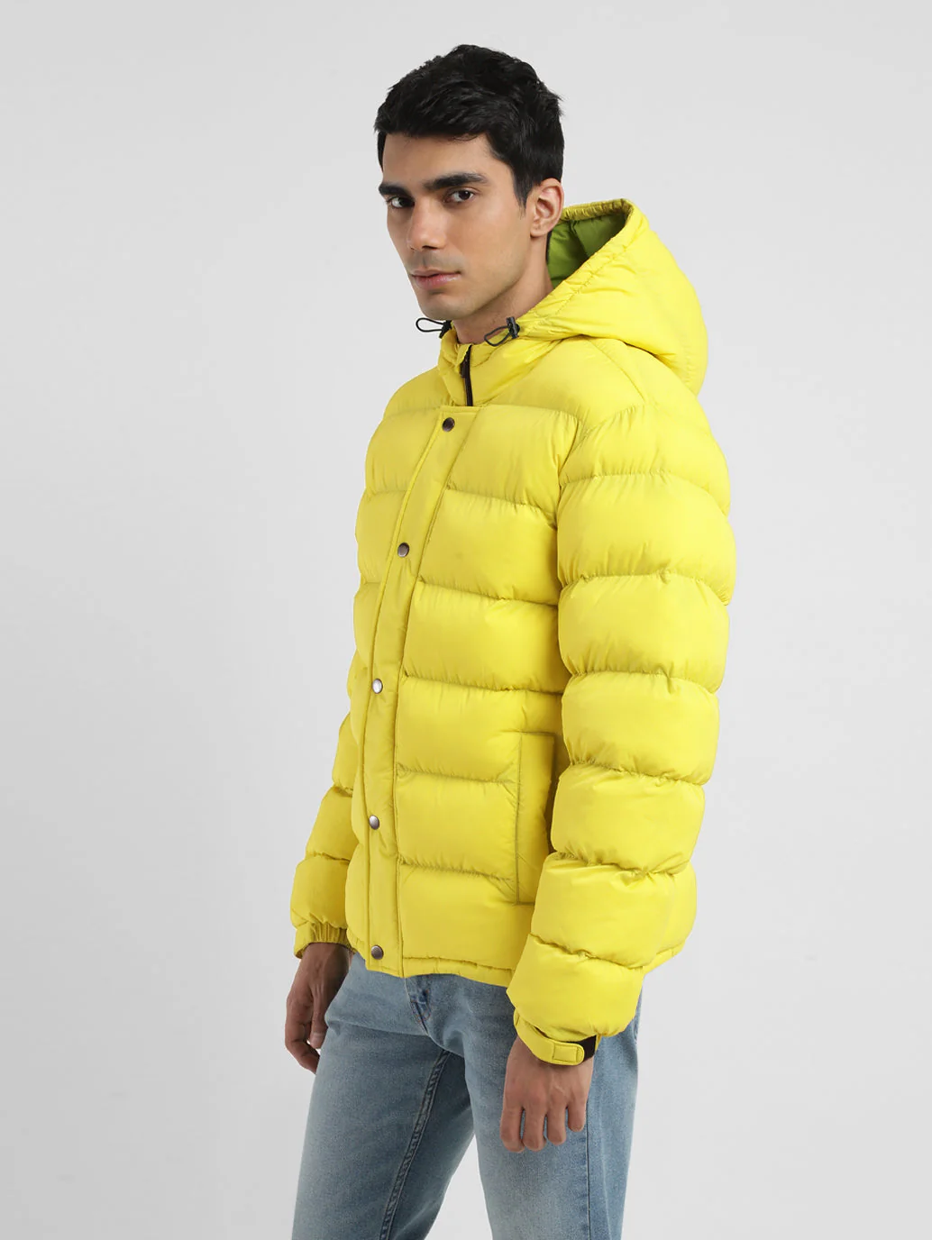 Men's Solid Yellow Quilted Jacket - Image 4