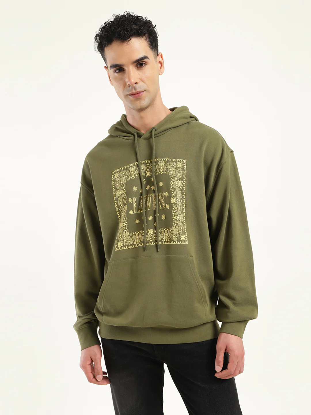 Men's Solid Green Hooded Sweatshirt