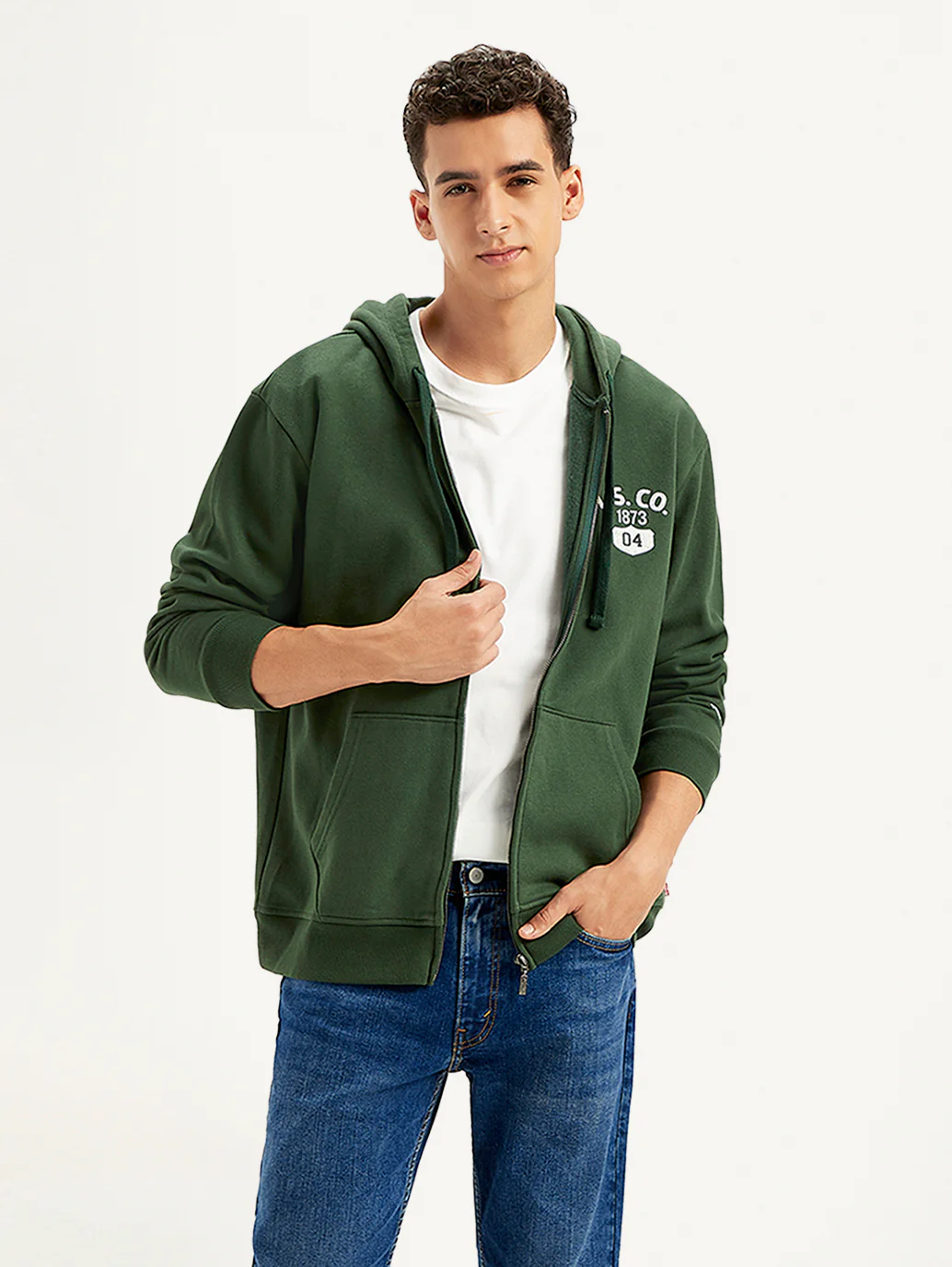Men's Solid Green Hooded Sweatshirt