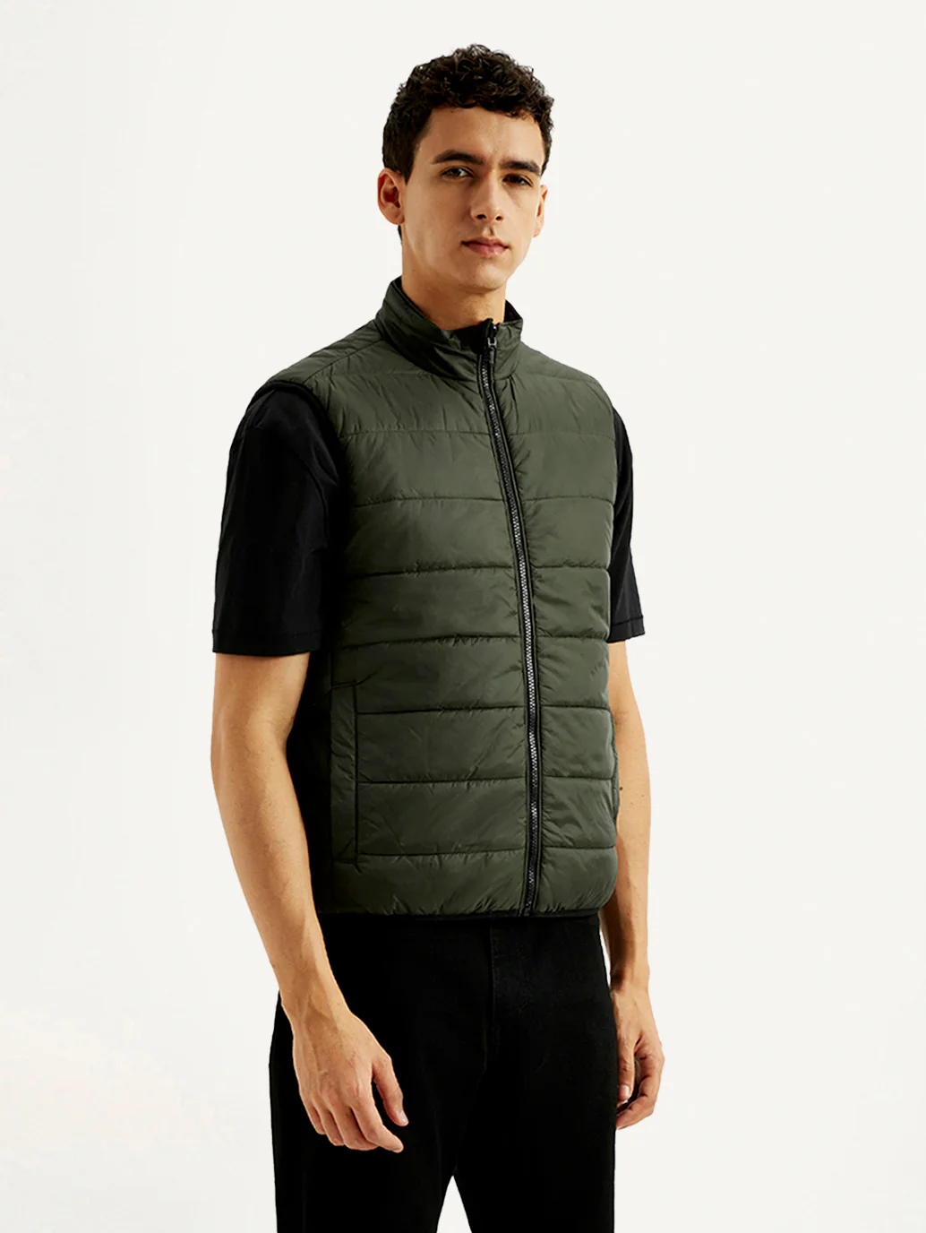 Men's Solid Green puffer Jacket - Image 5