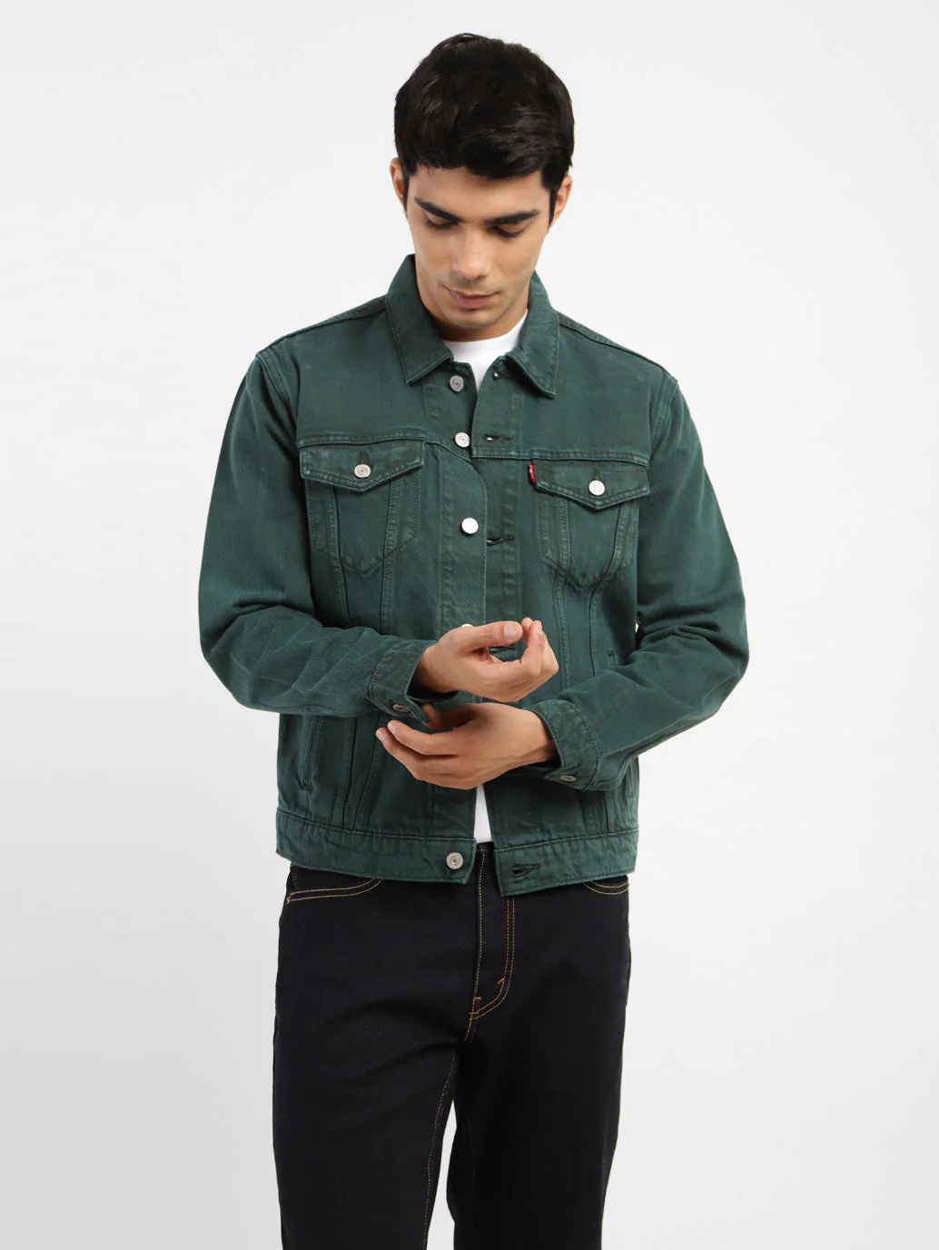 Men's Solid Spread Collar Denim Jacket - Image 2
