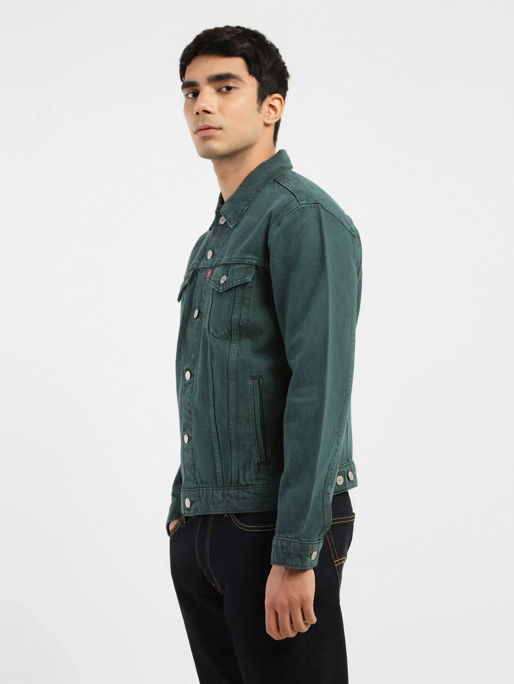Men's Solid Spread Collar Denim Jacket - Image 4