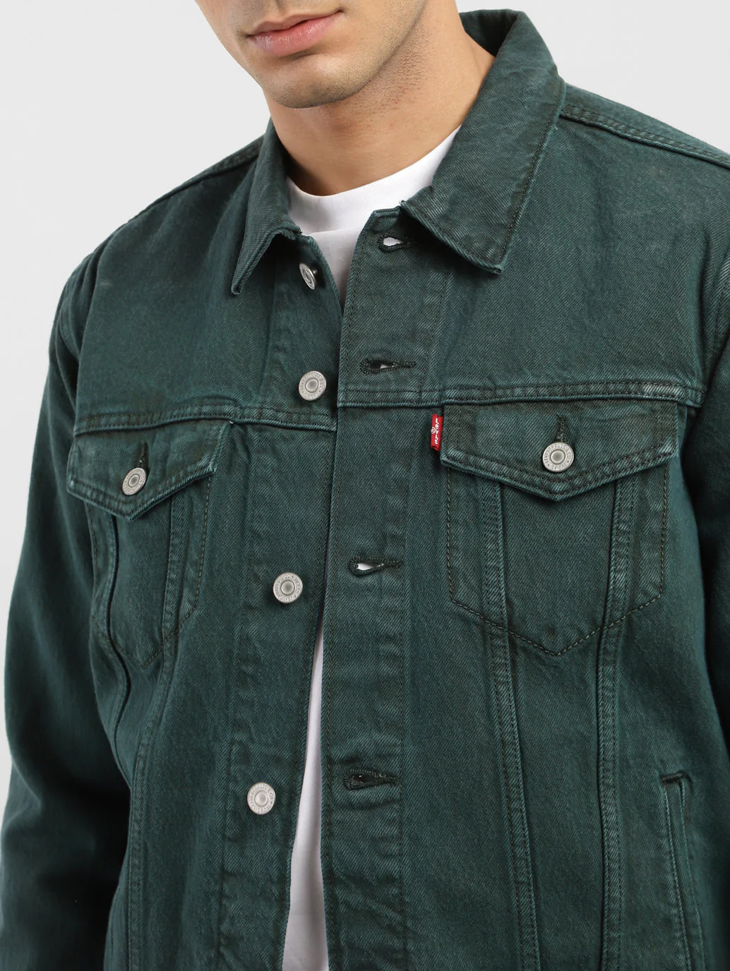 Men's Solid Spread Collar Denim Jacket - Image 5