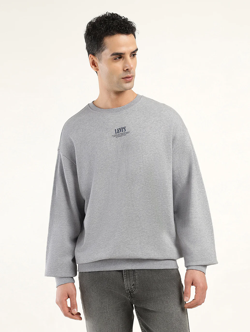 Men's Solid Grey Crew Neck Sweatshirt - Image 2