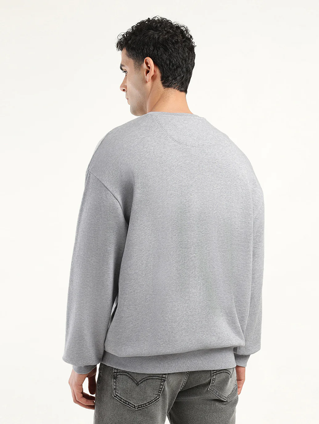 Men's Solid Grey Crew Neck Sweatshirt - Image 3
