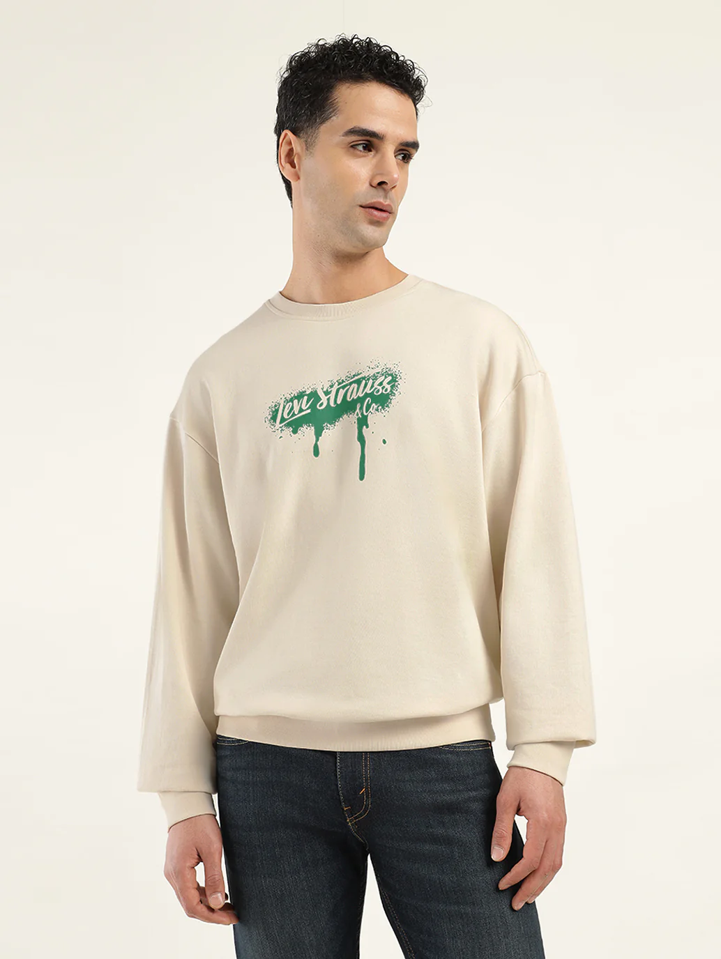 Men's Brand Logo Cream Crew Neck Sweatshirt - Image 2