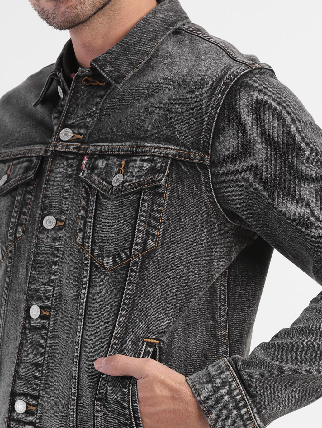 Men's Solid Spread Collar Denim Jacket - Image 6