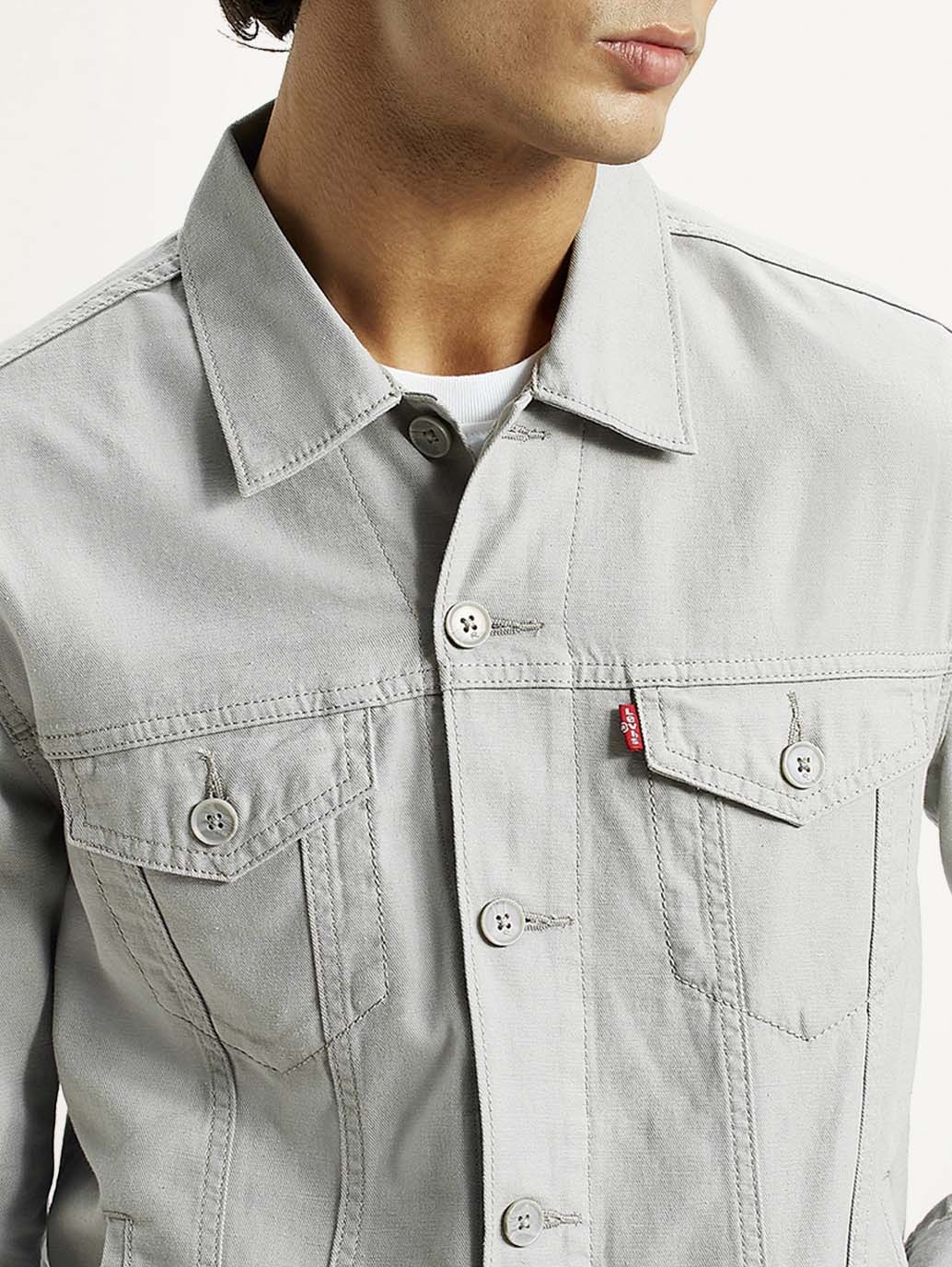 Men's Solid Grey Spread Collar Linen Jacket - Image 4