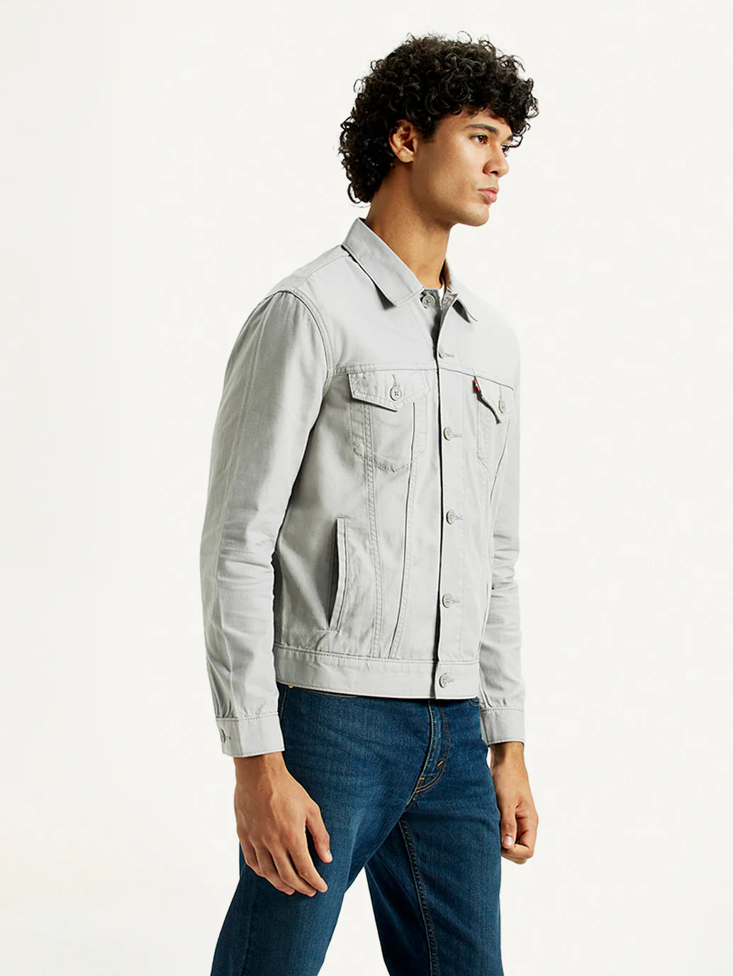 Men's Solid Grey Spread Collar Linen Jacket - Image 5