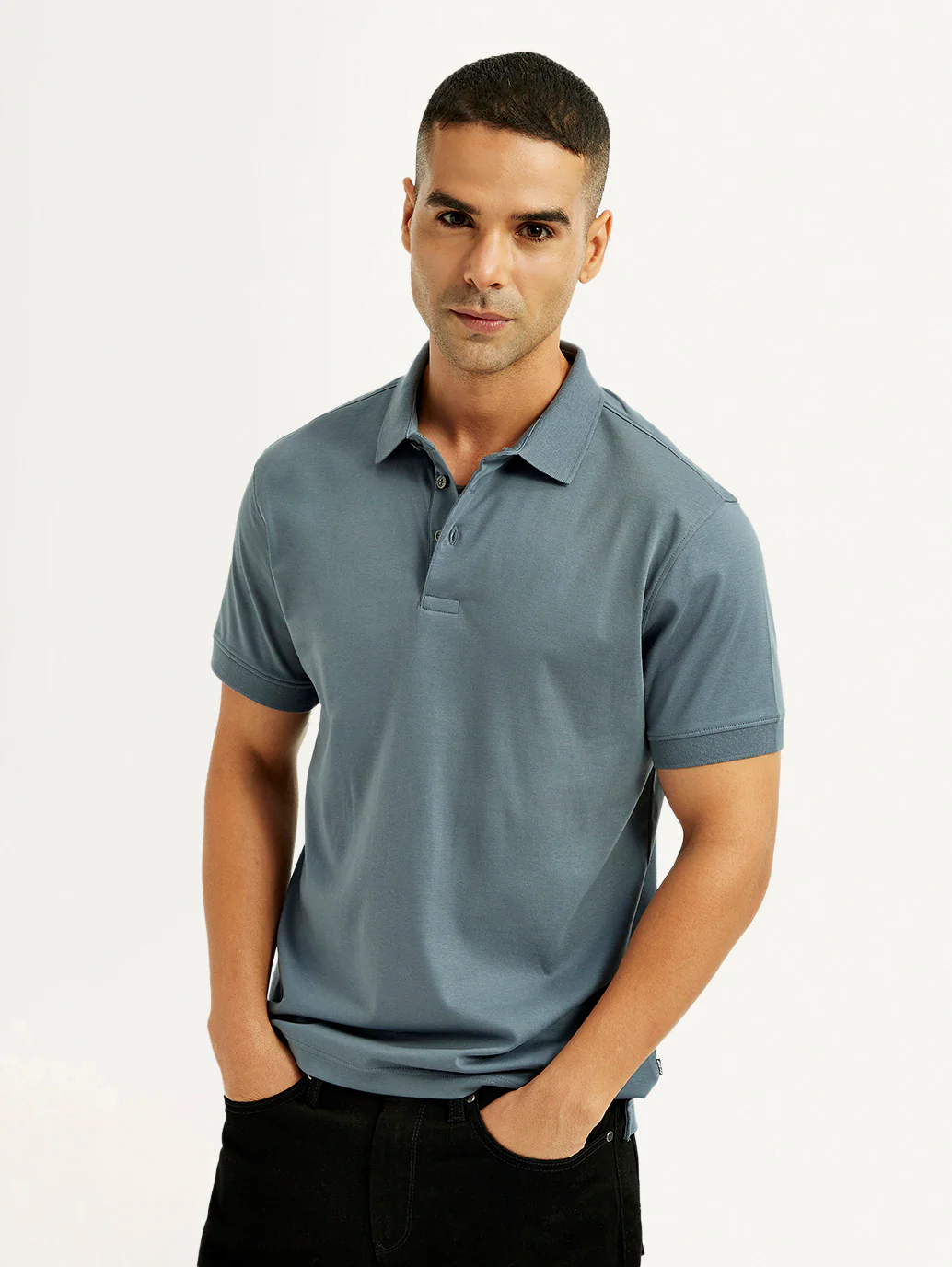 Men's Solid Blue Slim Fit Polo T-shirt