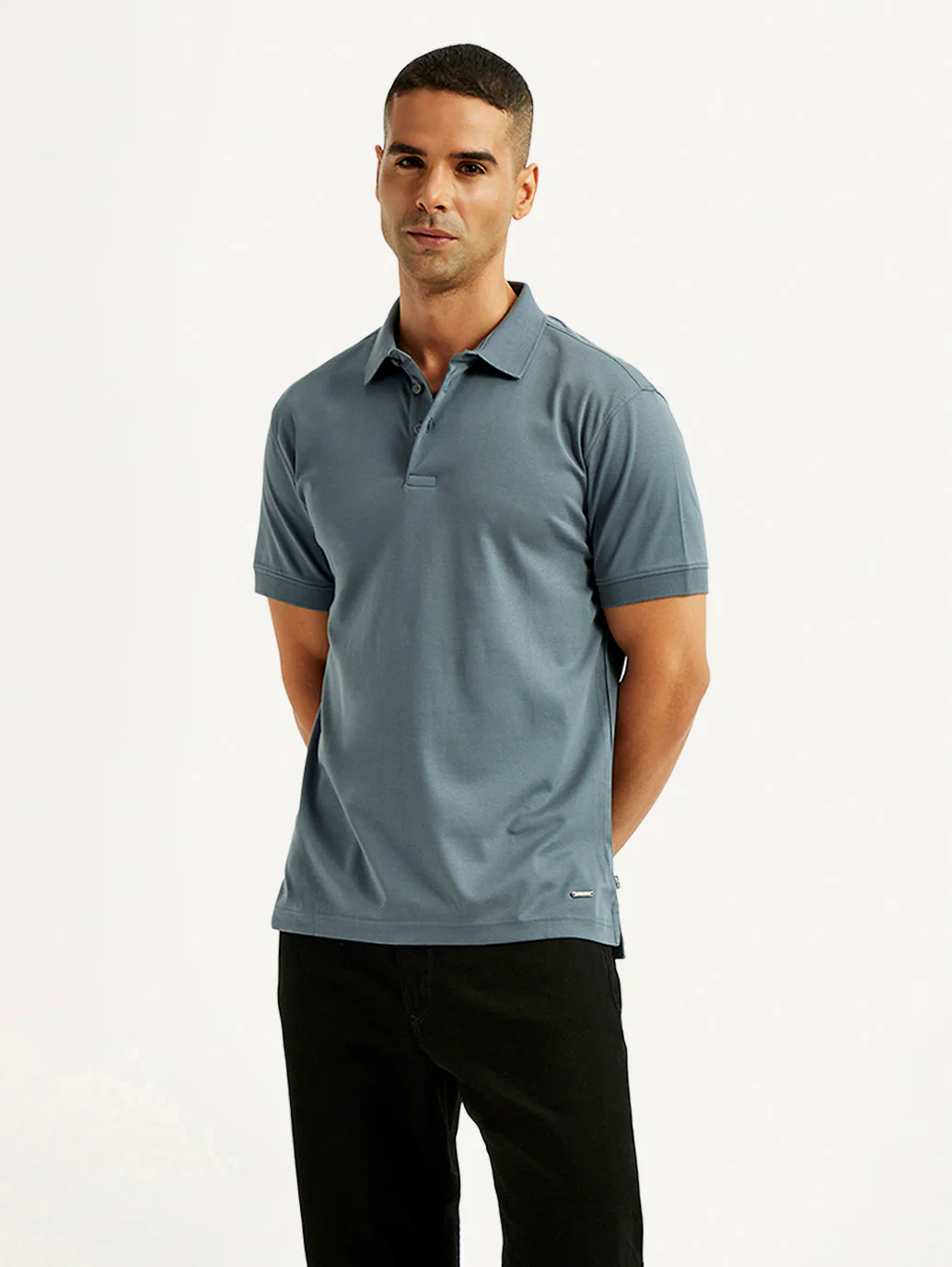 Men's Solid Blue Slim Fit Polo T-shirt - Image 2