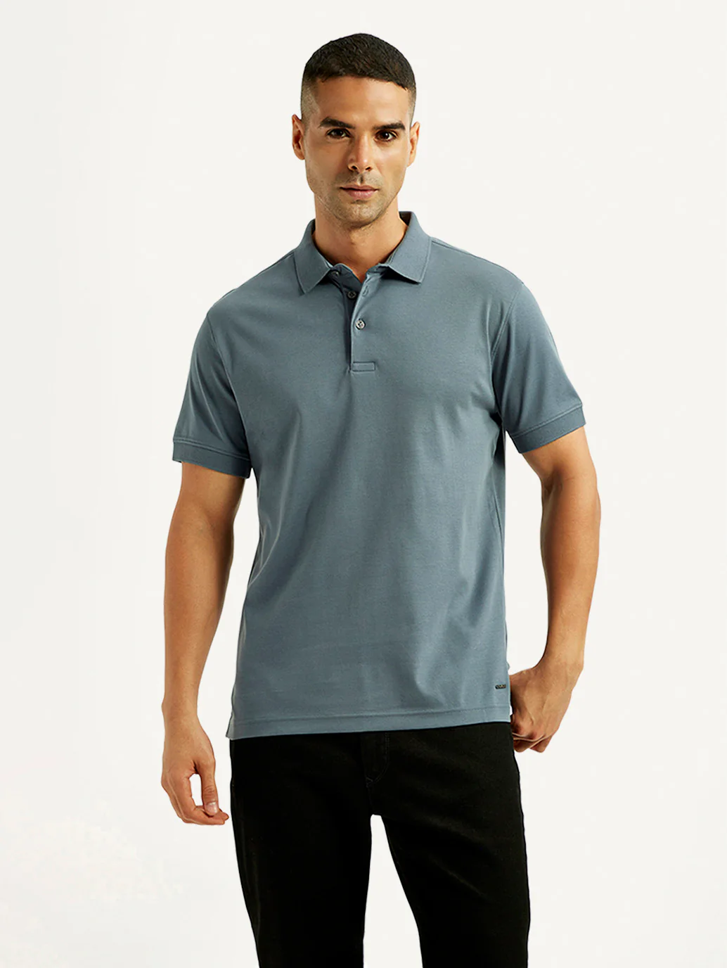 Men's Solid Blue Slim Fit Polo T-shirt - Image 3