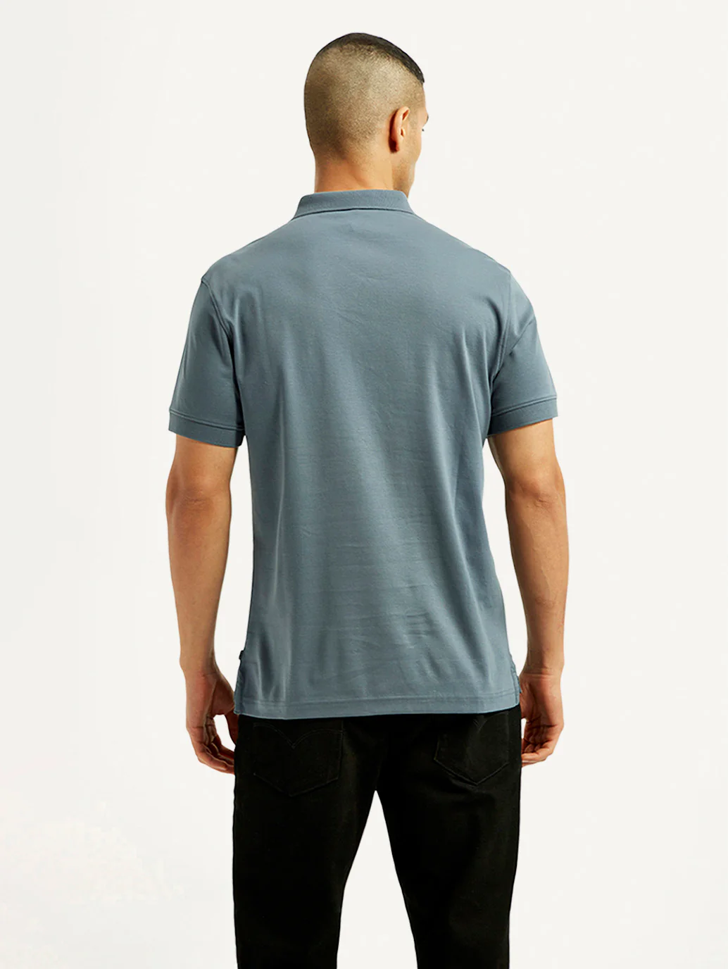 Men's Solid Blue Slim Fit Polo T-shirt - Image 4