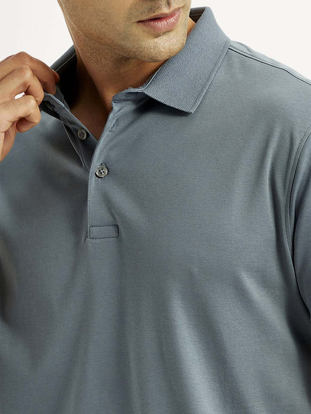Men's Solid Blue Slim Fit Polo T-shirt - Image 5