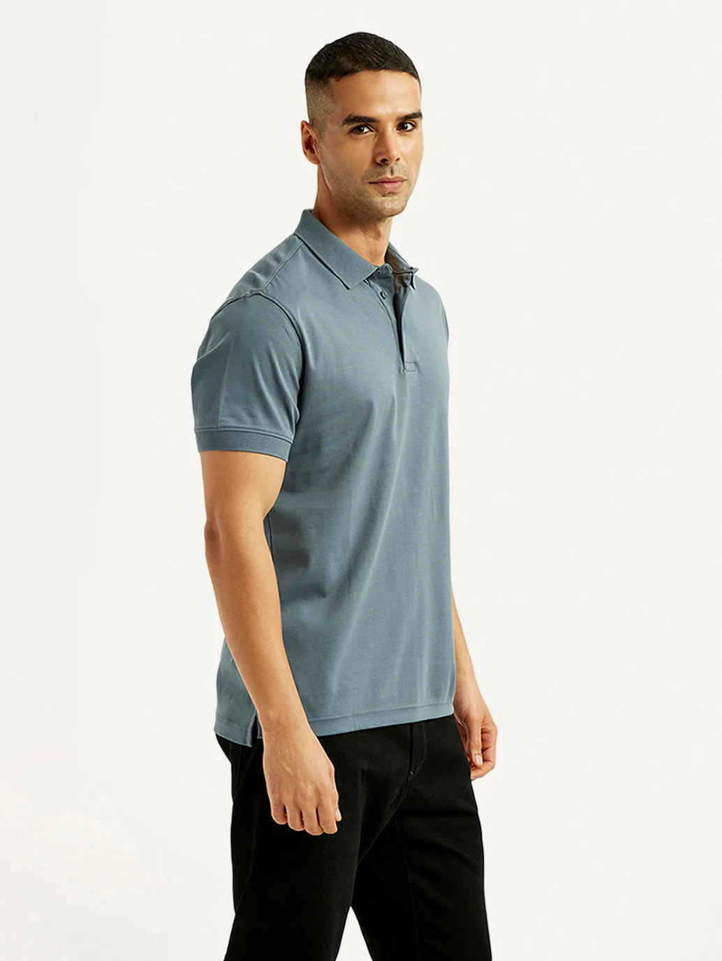 Men's Solid Blue Slim Fit Polo T-shirt - Image 6