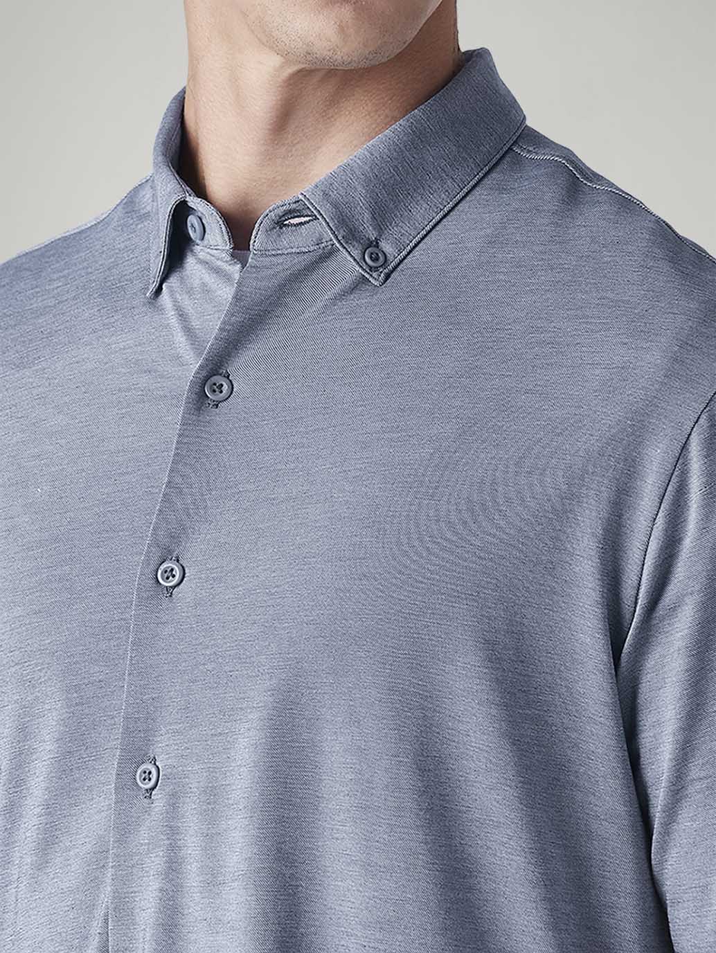 Men's Solid Blue Slim Fit Textured Shirt - Image 4