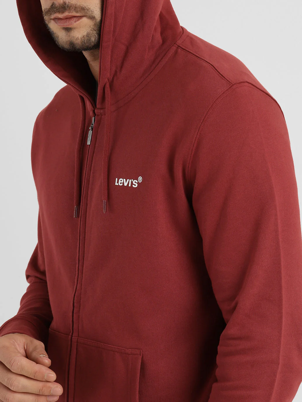 Men's Solid Hooded Sweatshirt Red - Image 4