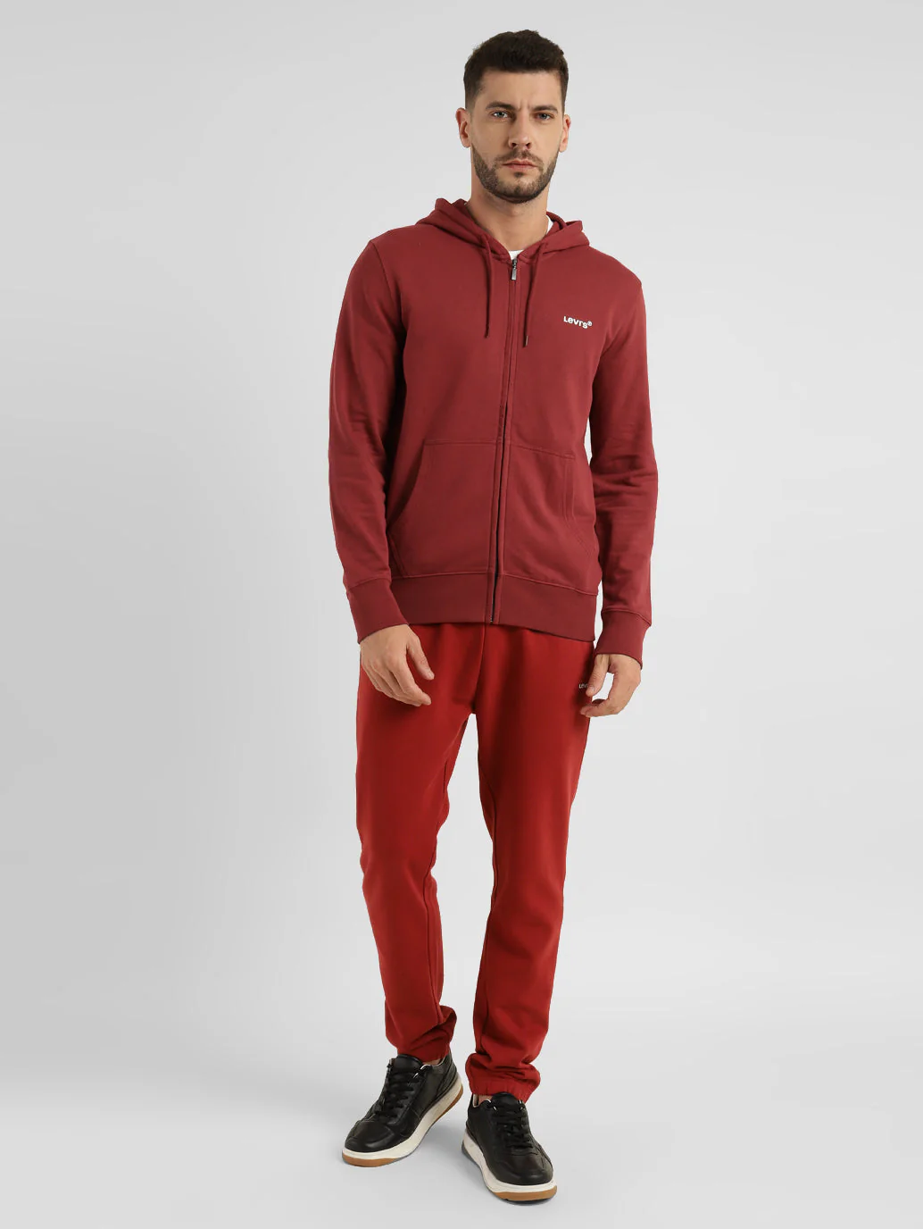 Men's Solid Hooded Sweatshirt Red - Image 5
