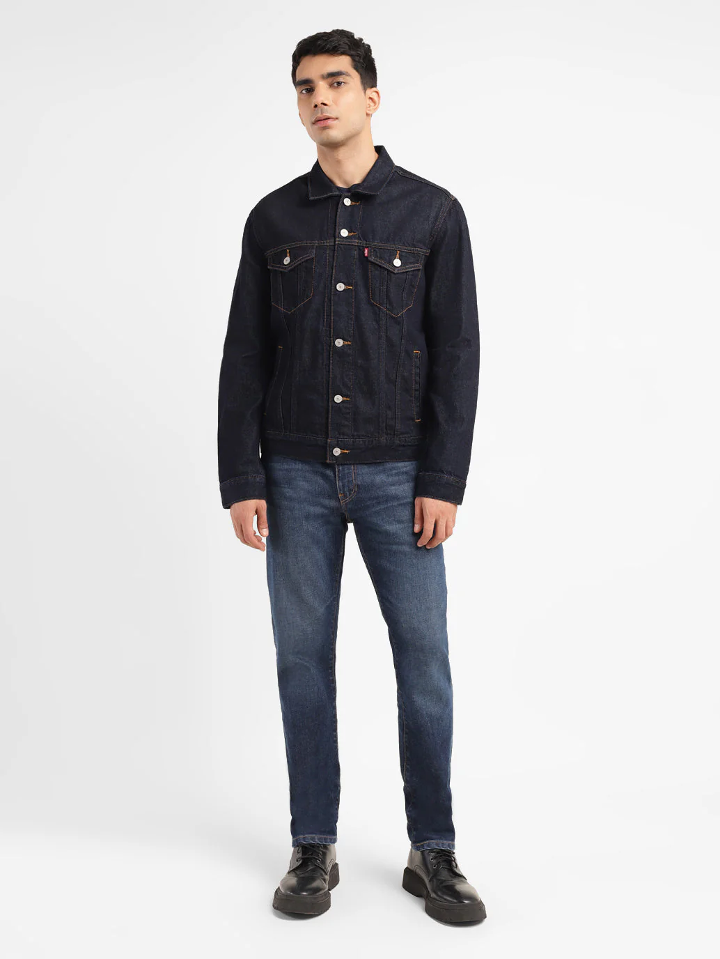 Men's Solid Indigo Spread Collar Jacket - Image 5