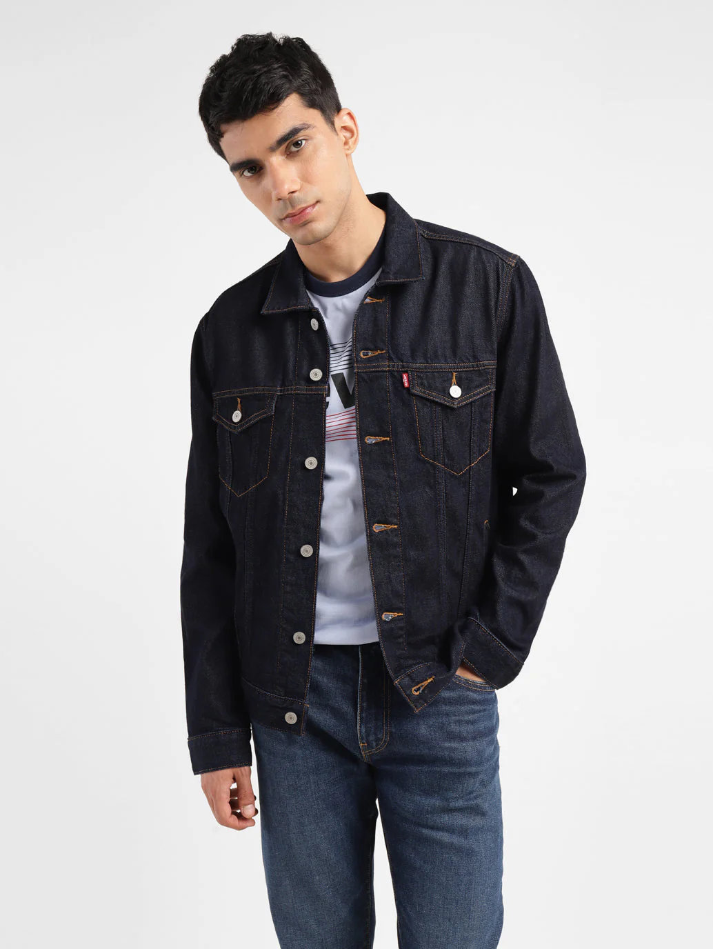 Men's Solid Indigo Spread Collar Jacket - Image 6