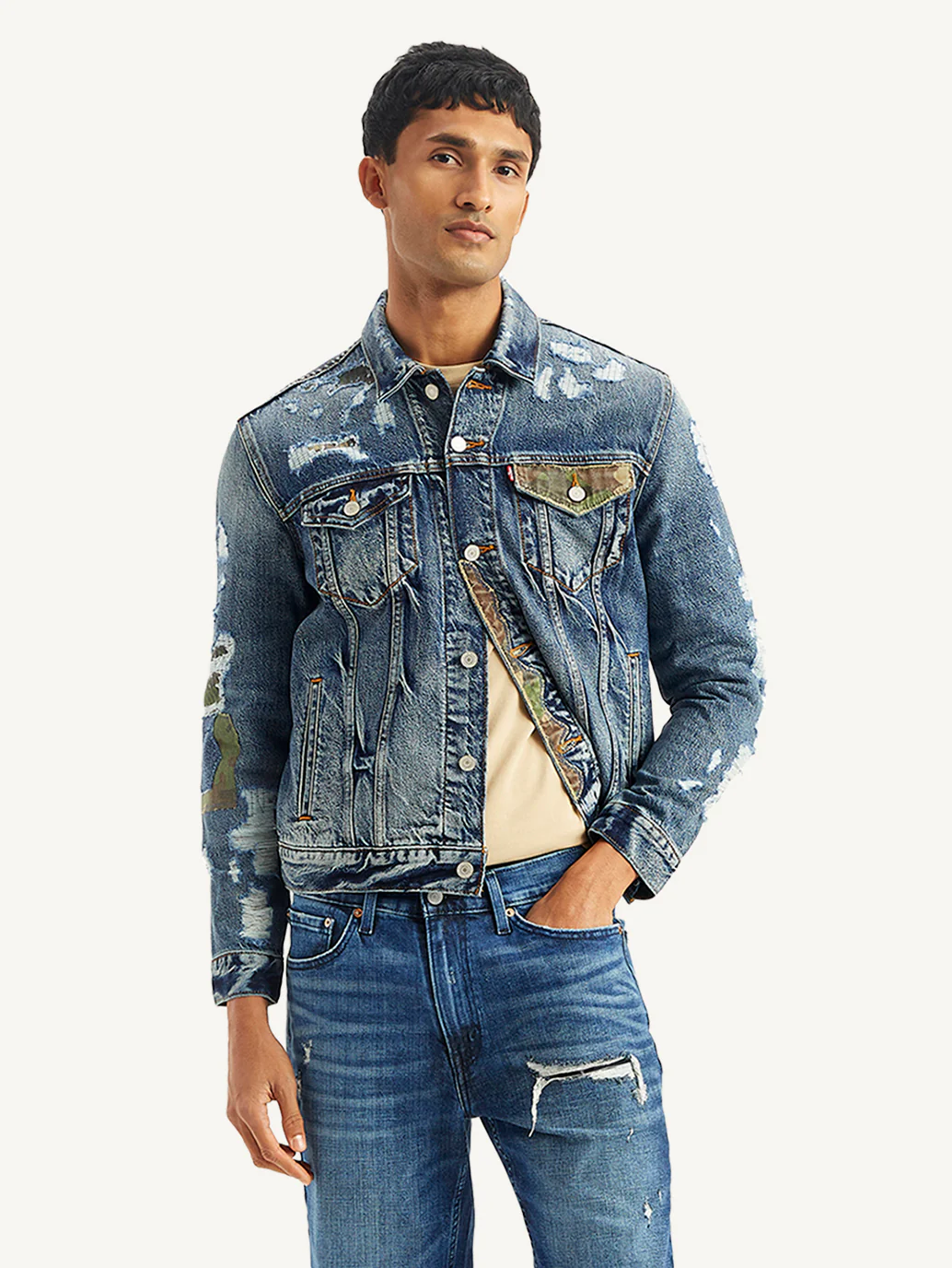 Men's Solid Indigo Spread Collar Denim Jacket - Image 2