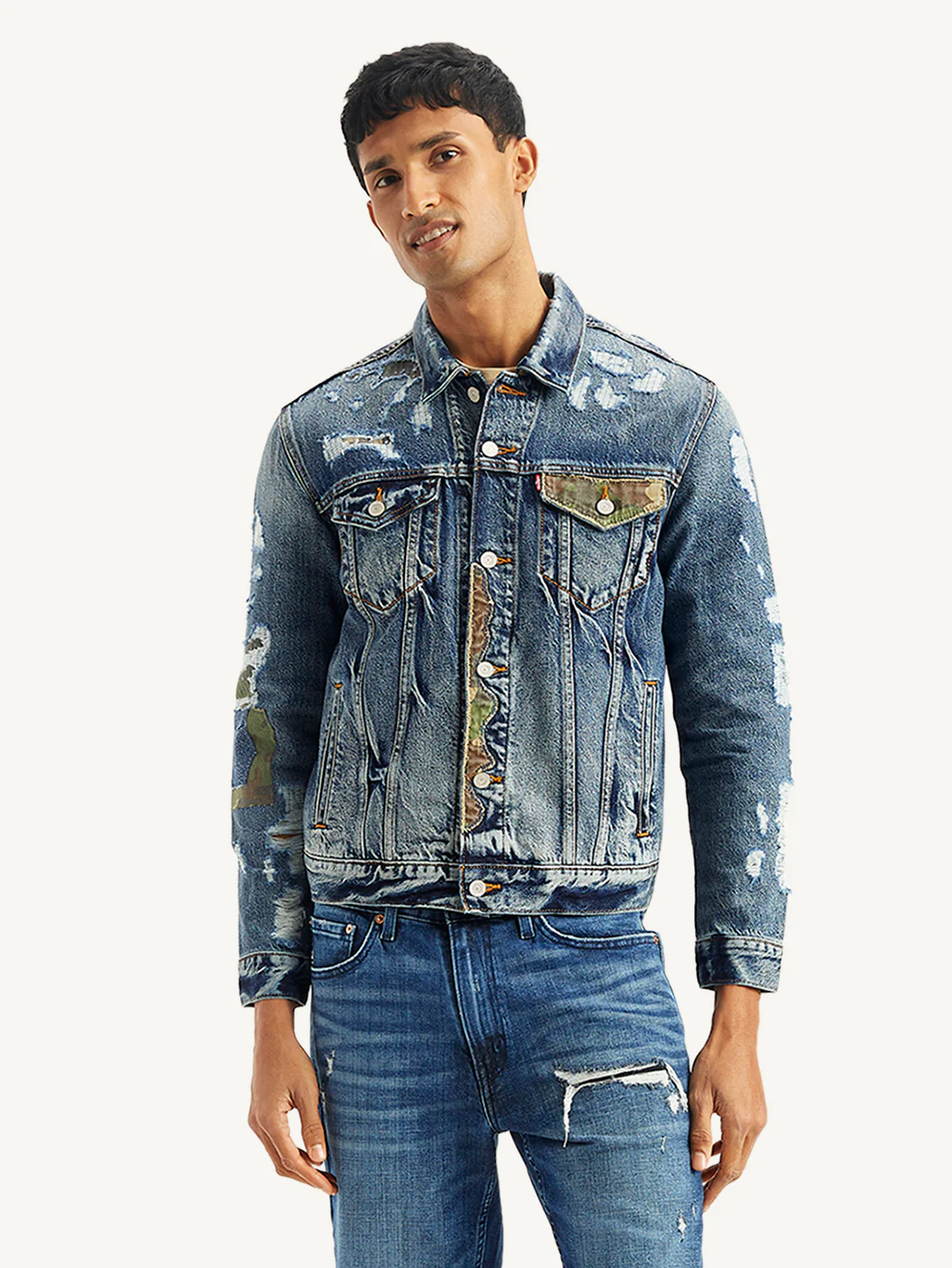 Men's Solid Indigo Spread Collar Denim Jacket - Image 3