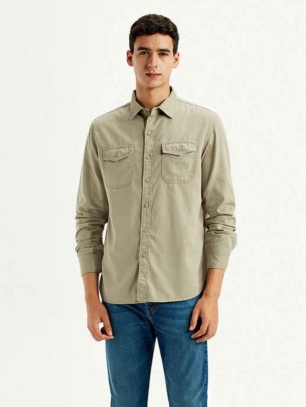 Men's Solid Beige Slim Fit Shirt - Image 2