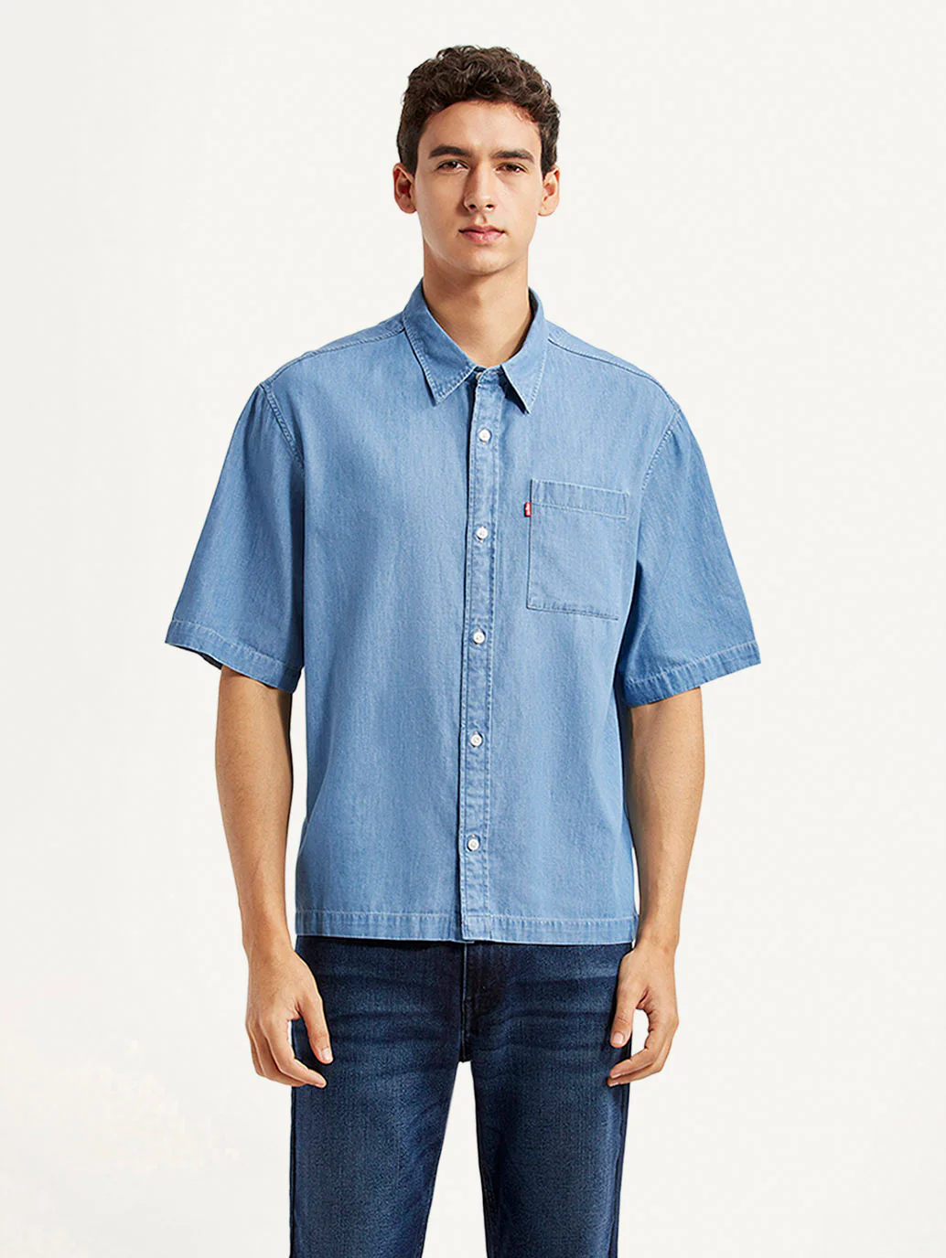 Men's Solid Light Blue Boxy Shirt - Image 2