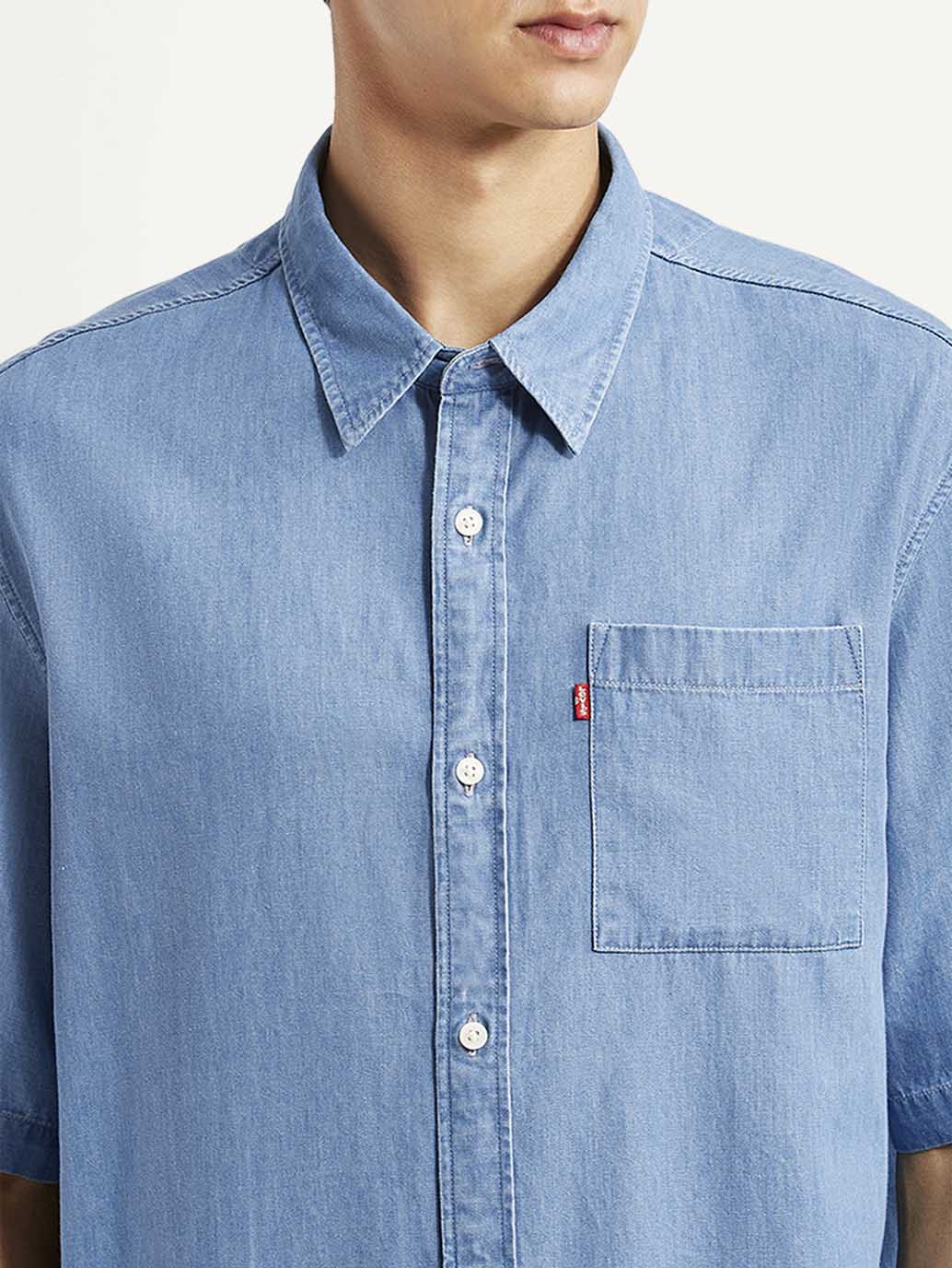 Men's Solid Light Blue Boxy Shirt - Image 4