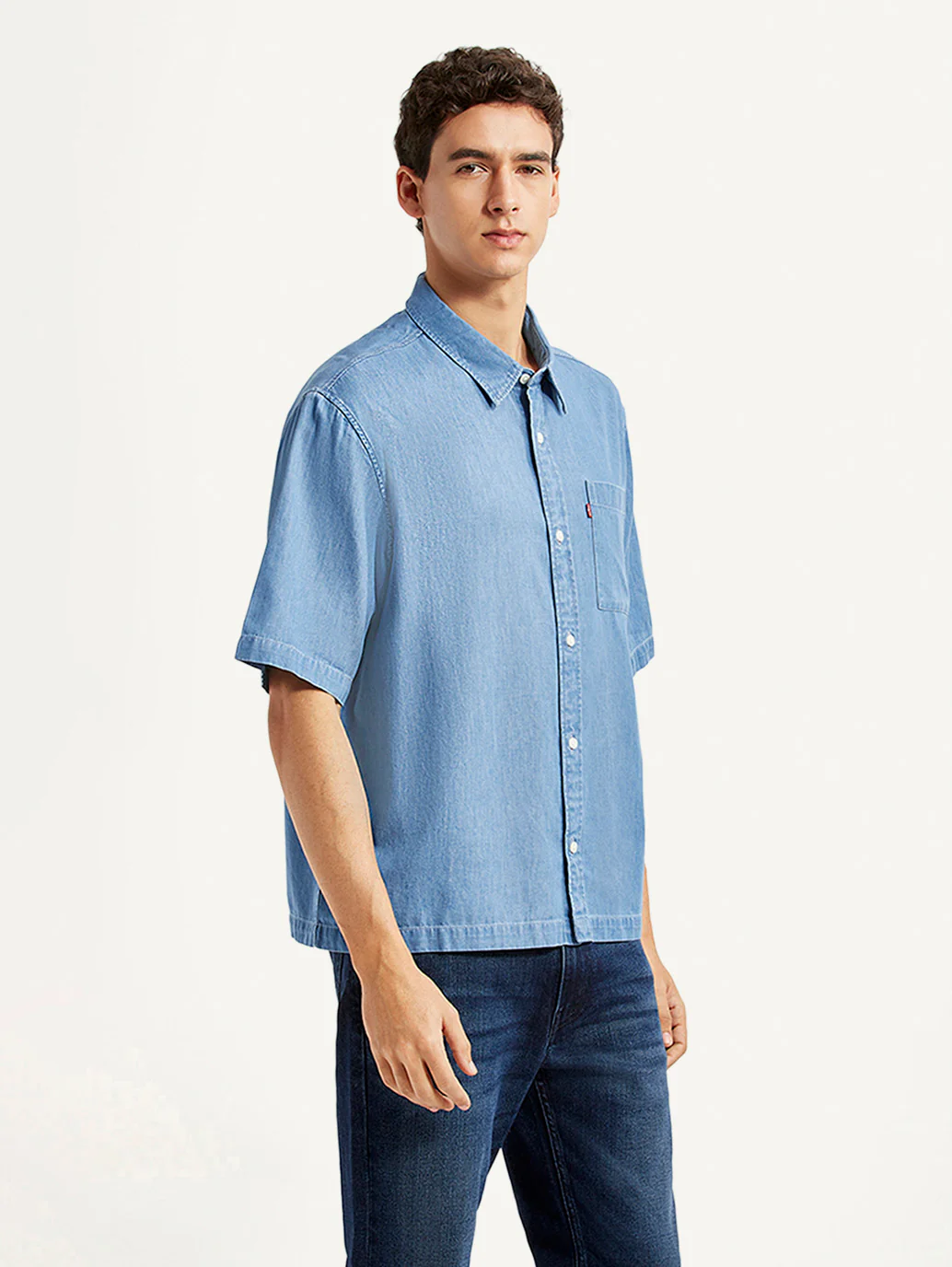 Men's Solid Light Blue Boxy Shirt - Image 5