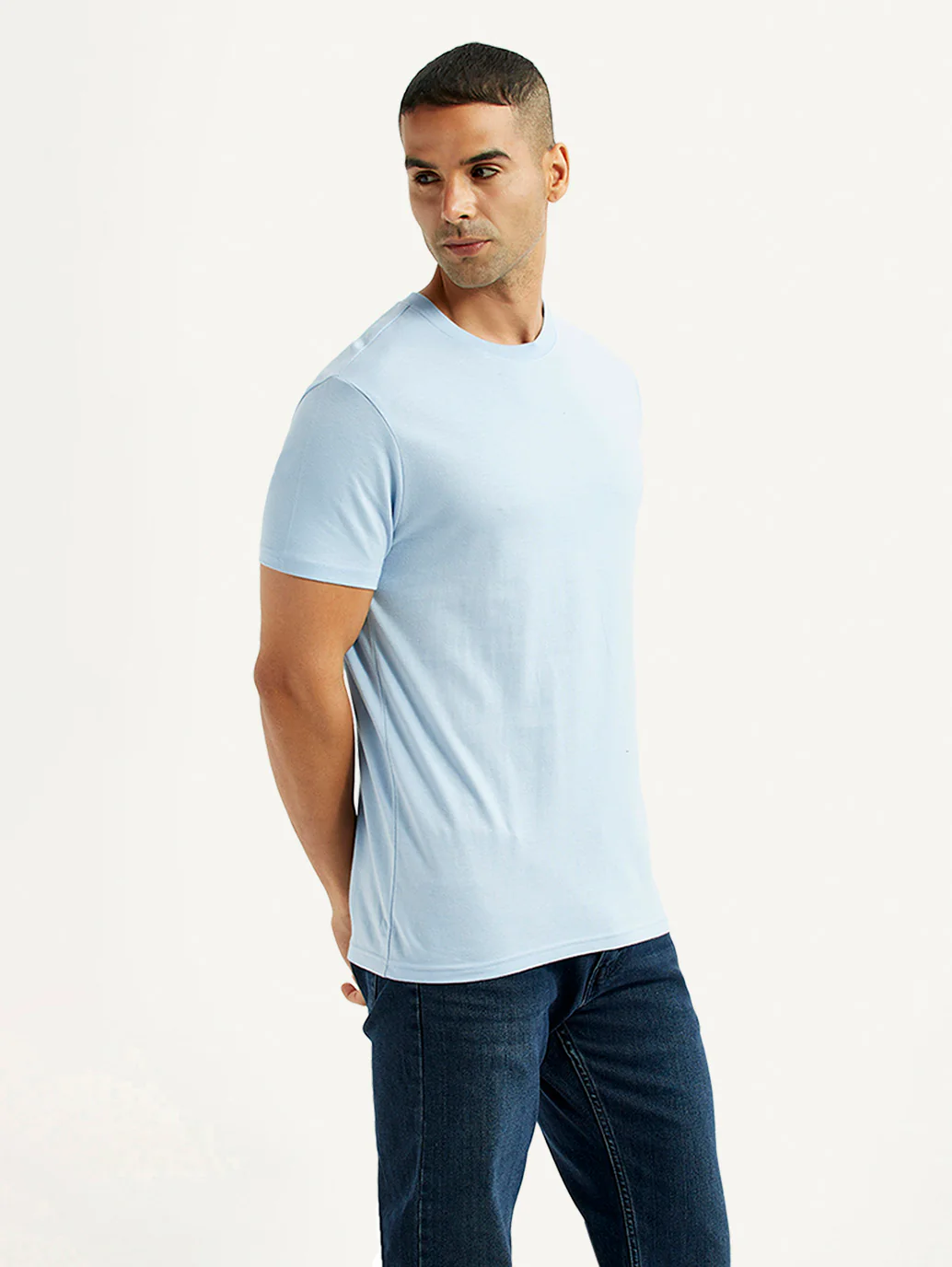 Men's Solid Light Blue Crew Neck T-Shirt - Image 3