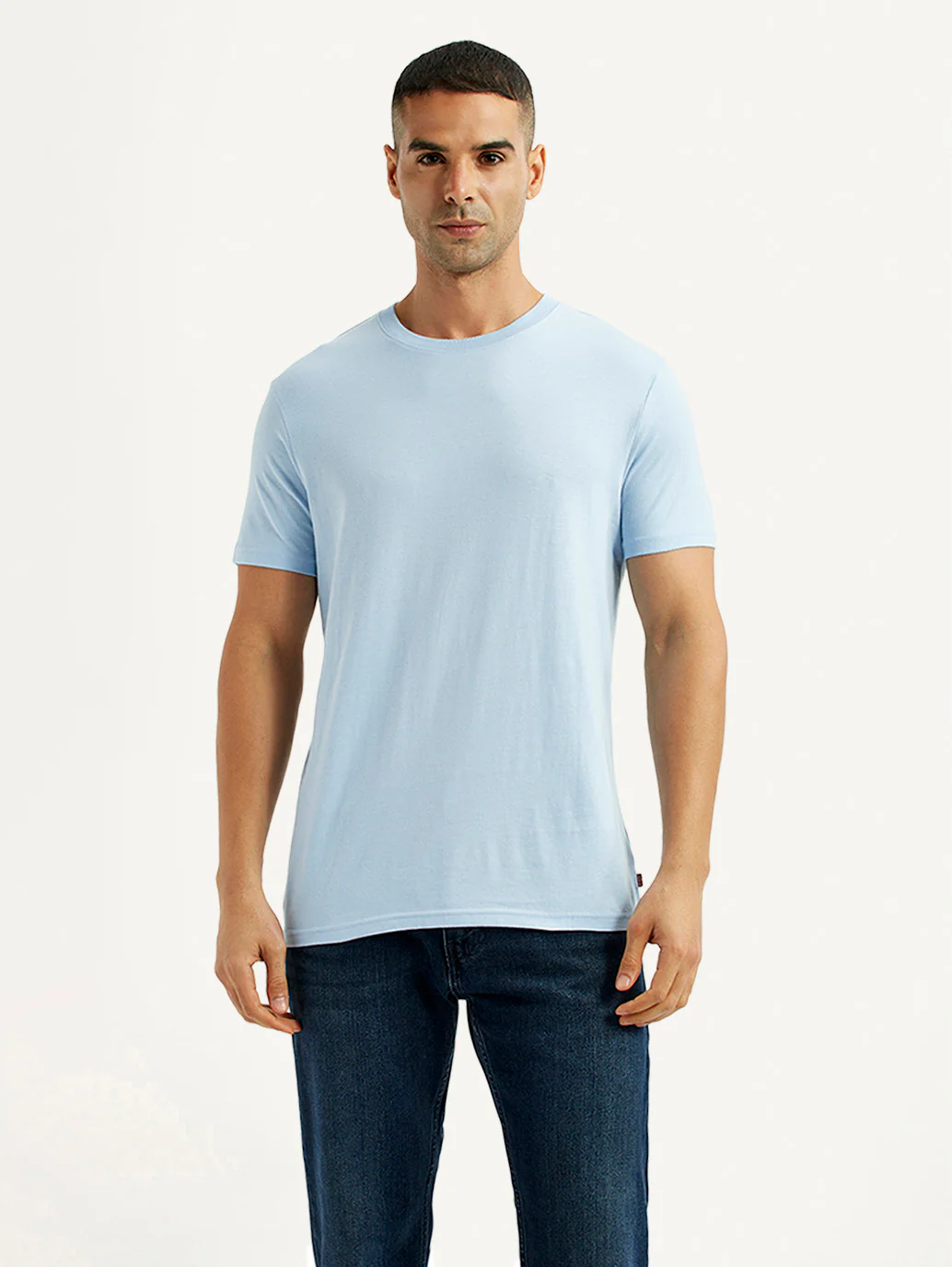 Men's Solid Light Blue Crew Neck T-Shirt - Image 5