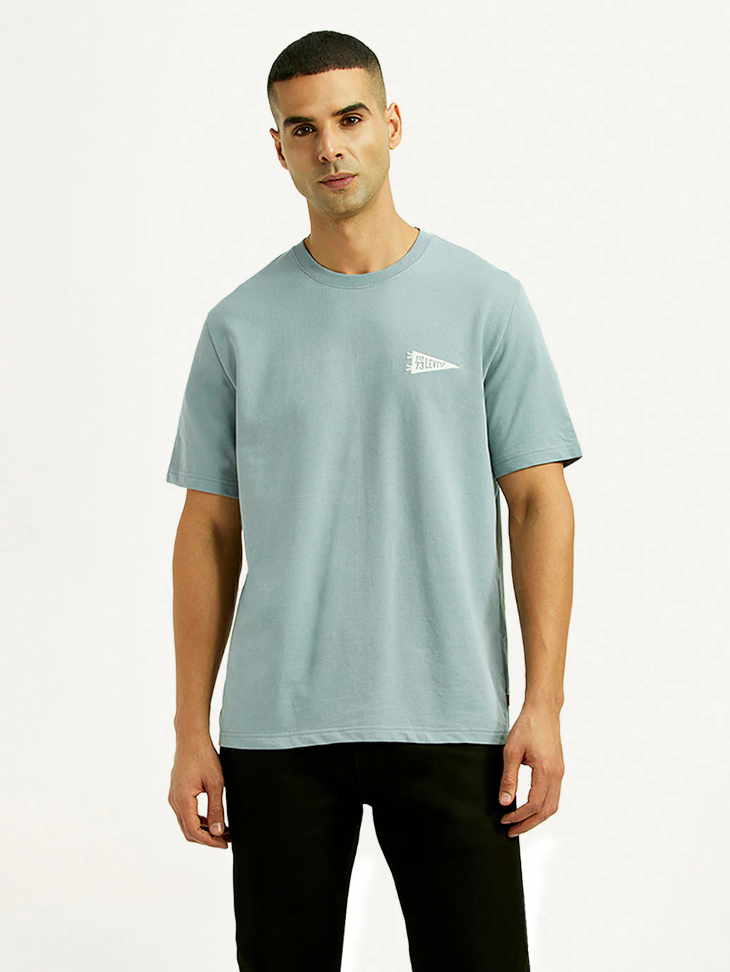 Men's Solid Light Blue Crew Neck T-shirt - Image 2