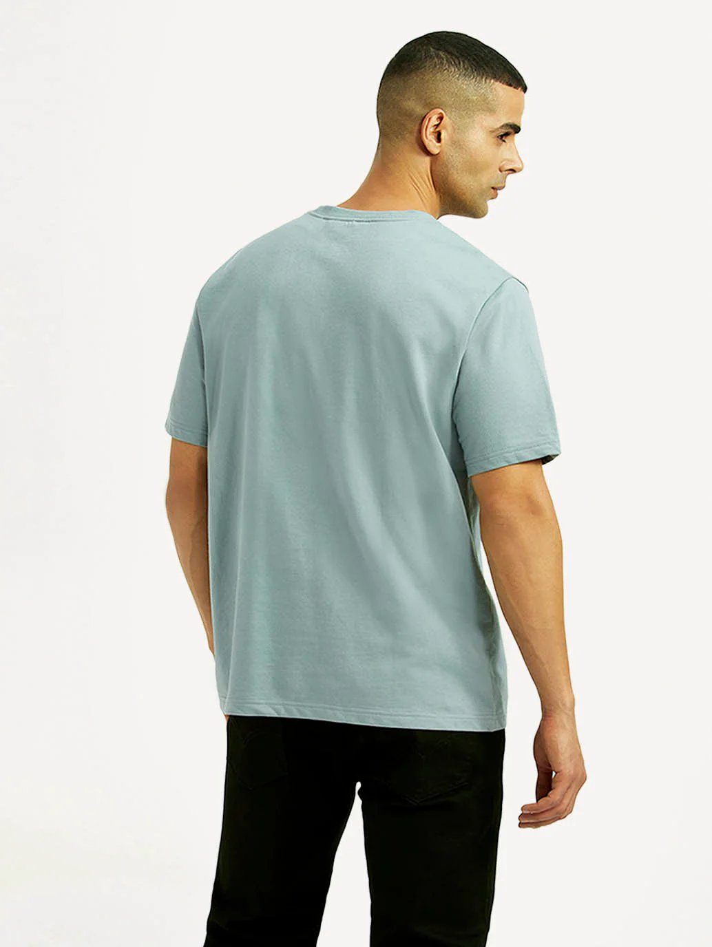 Men's Solid Light Blue Crew Neck T-shirt - Image 3